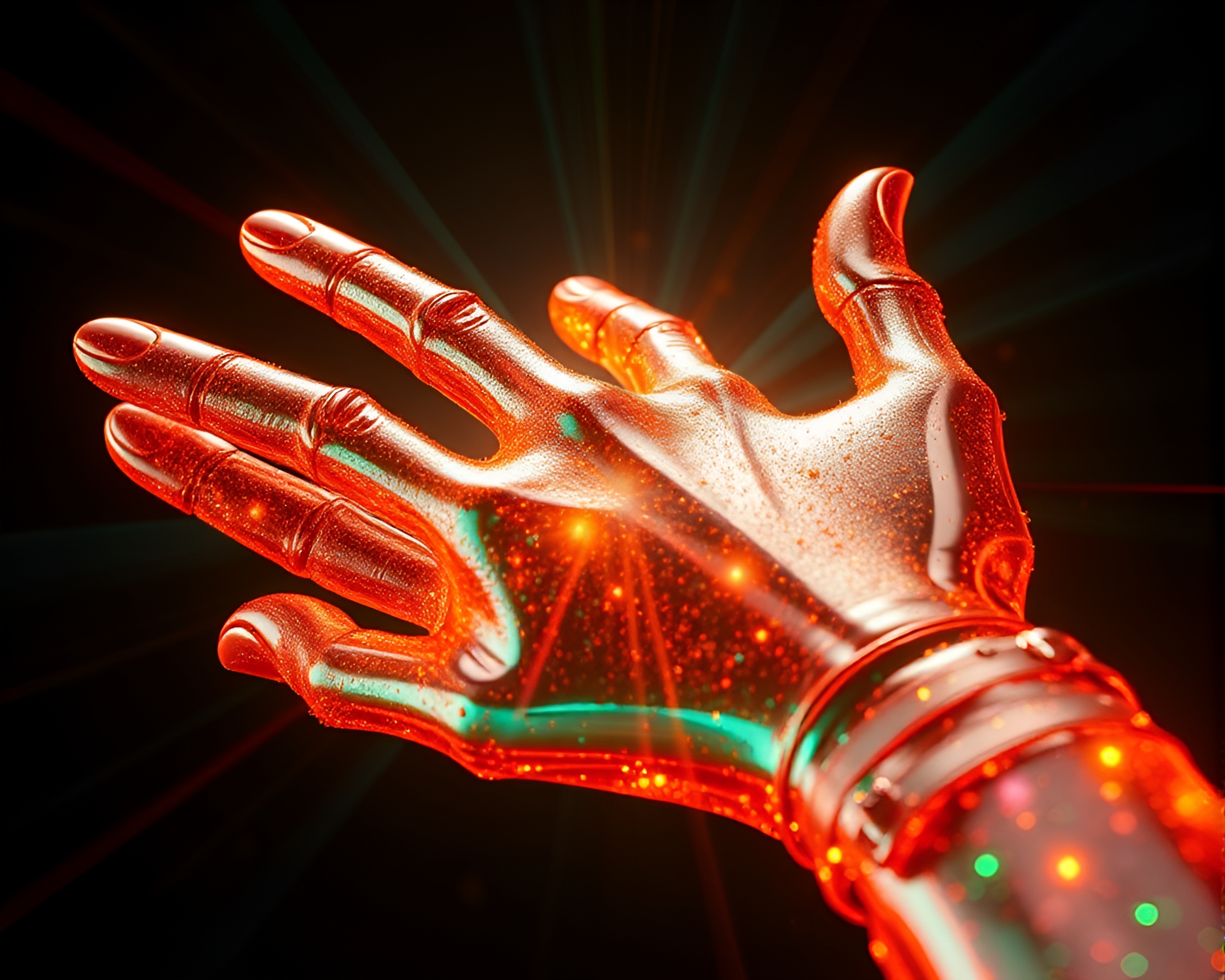 Copper Verdigris Cybernetic Hand in Real-Time Ray Tracing – free AI stock image