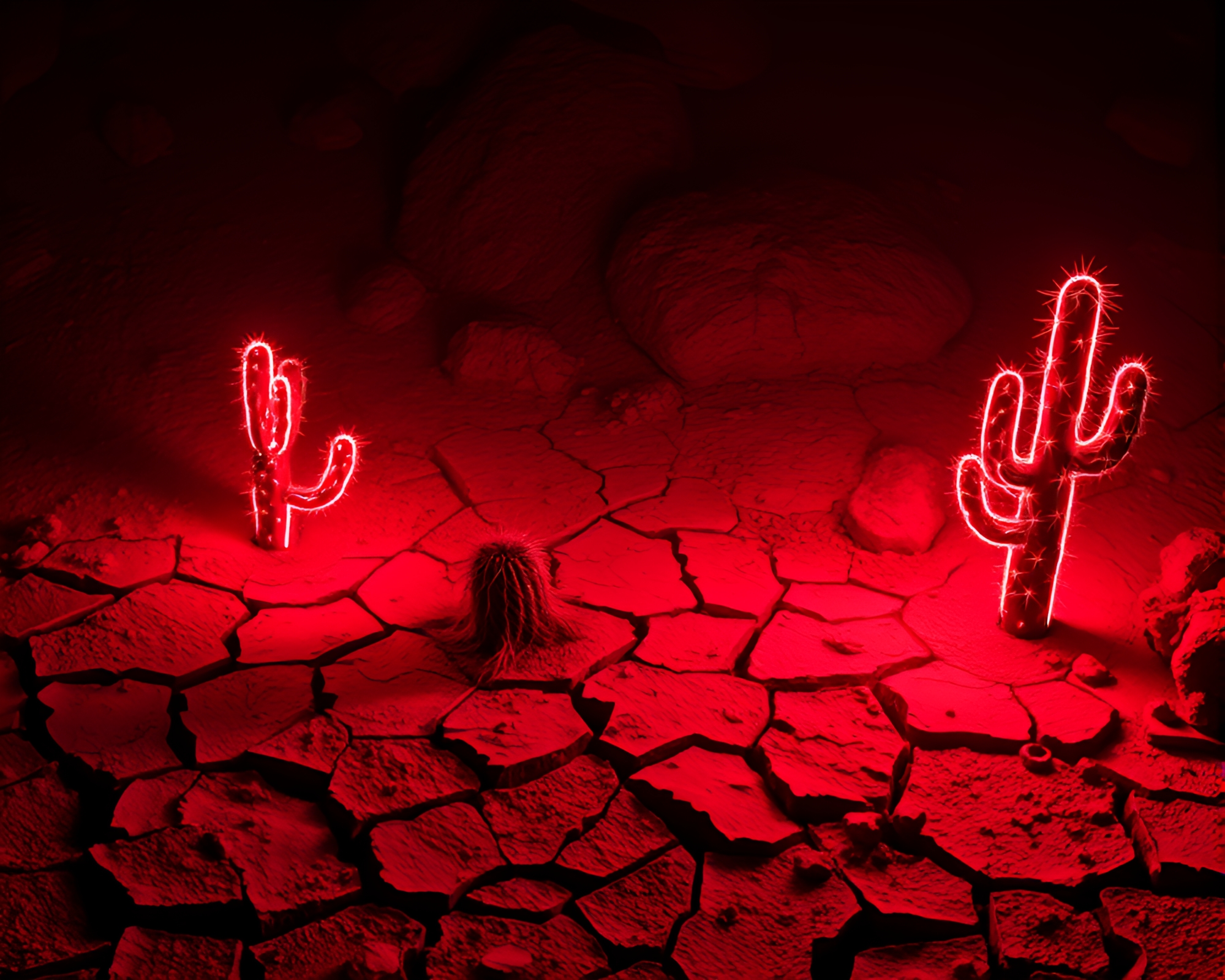 Neon Cactus Oasis on Cracked Earth – free AI stock image