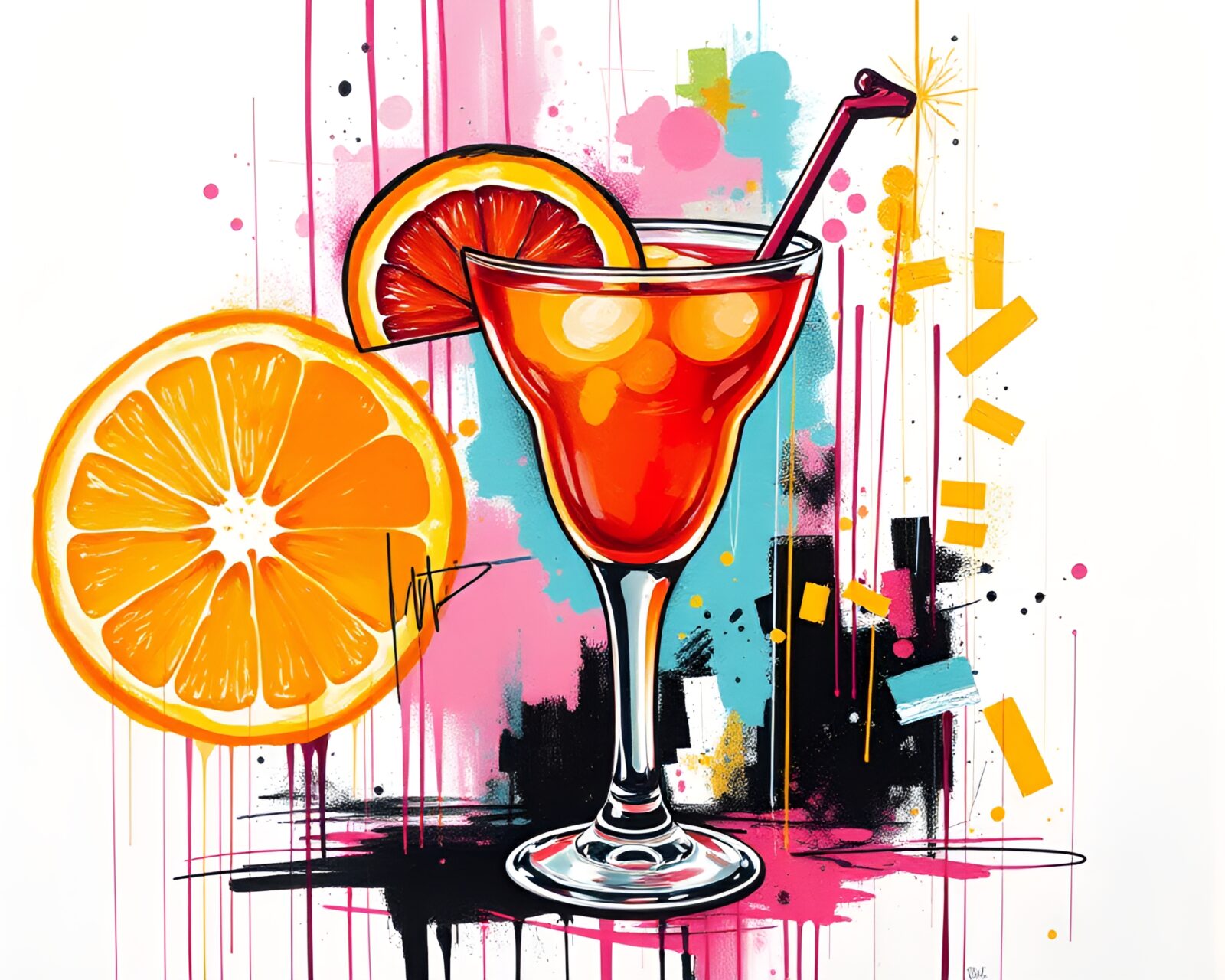 Vibrant mix of pastel colors with splashed blood orange drink