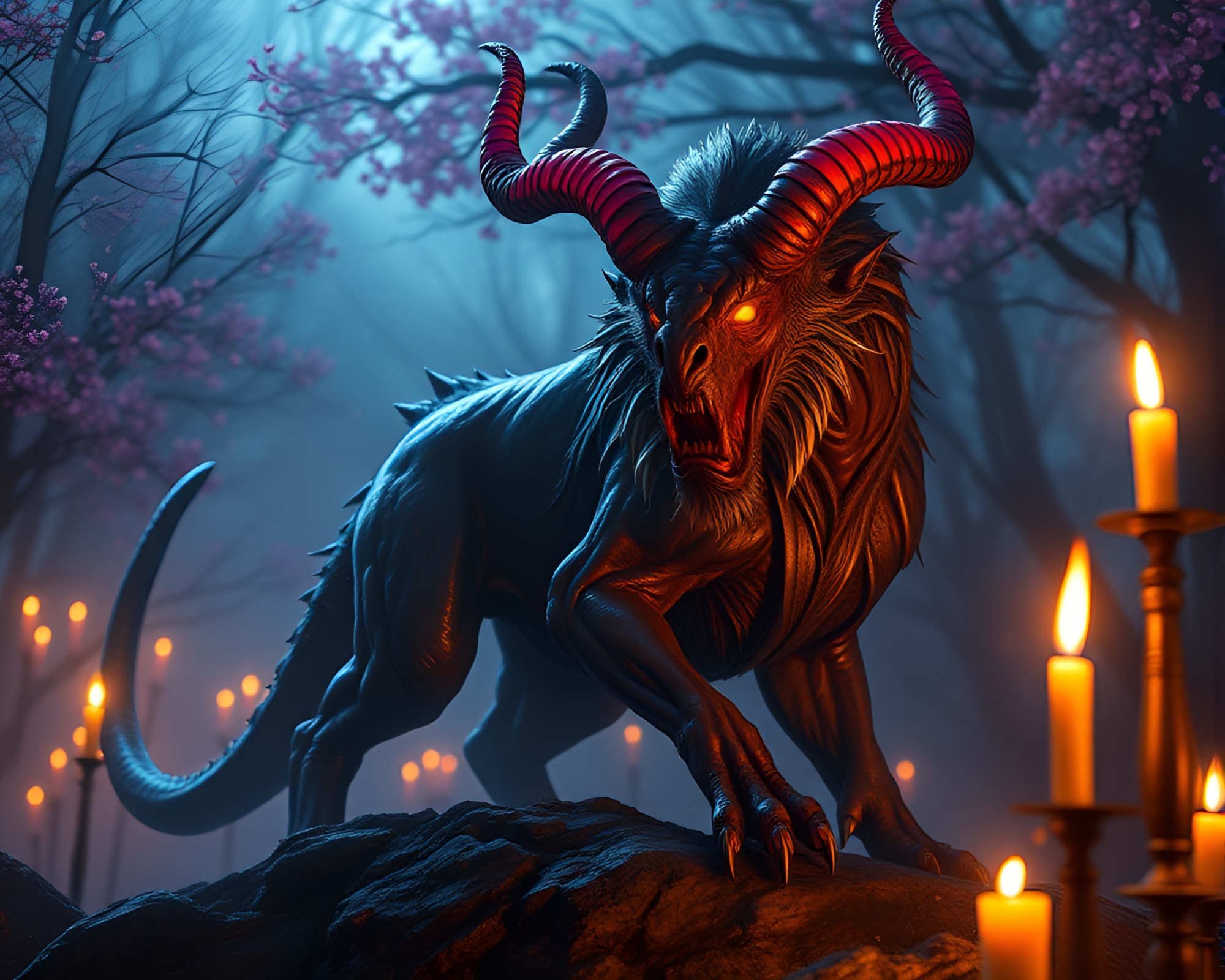 Cerberus Trio in Digital Candlelit Motion Capture Ballet – free AI stock image
