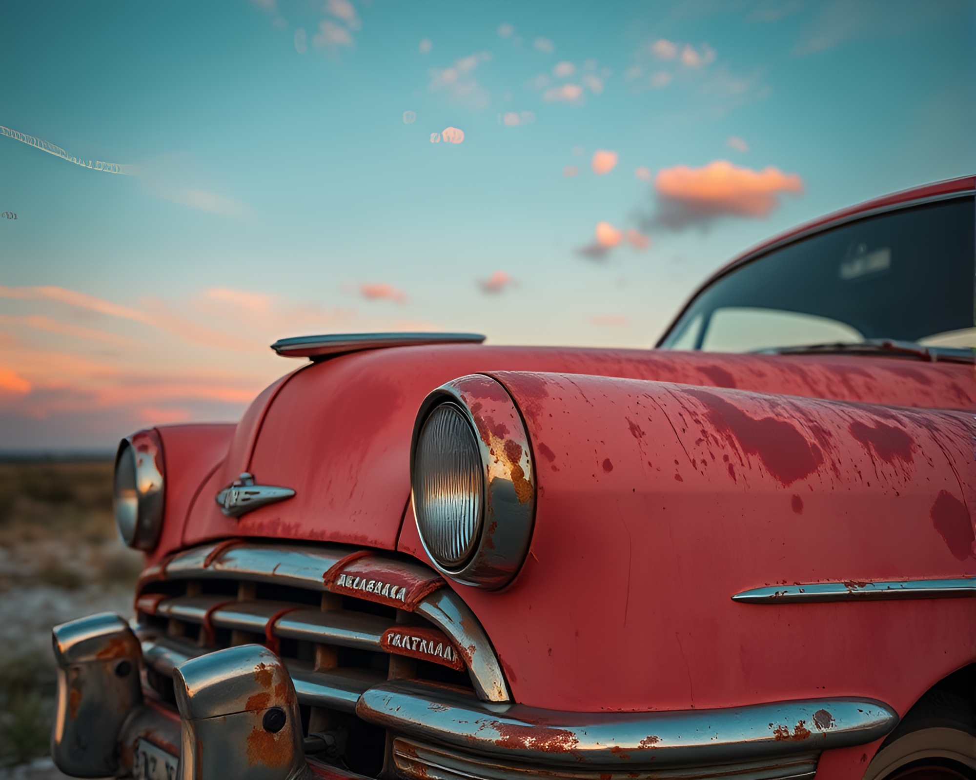 Vintage Car with Rust Patina at Sunrise – free AI stock image