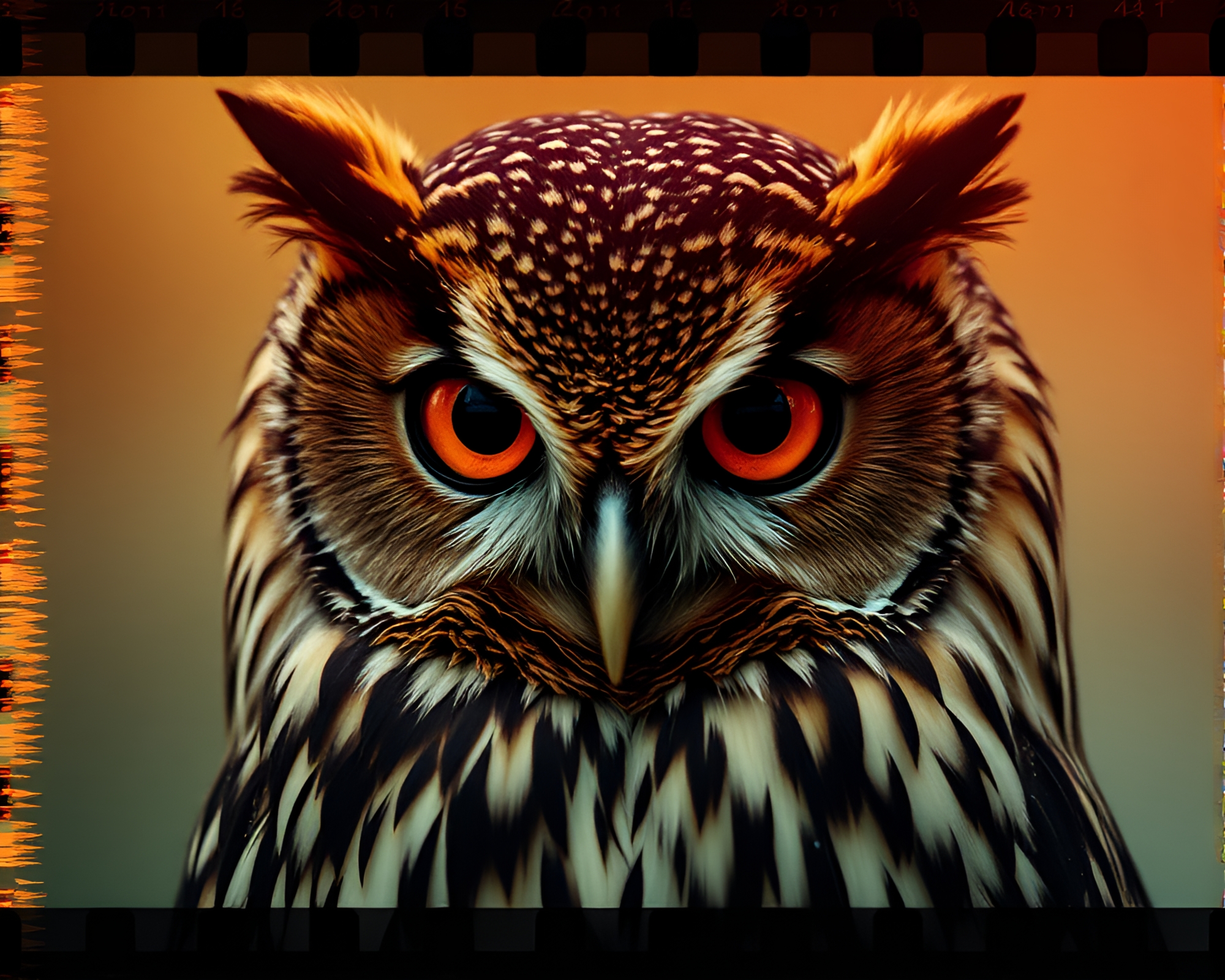 Grid Overlay Owl in Grainy Film Strip Border – free AI stock image
