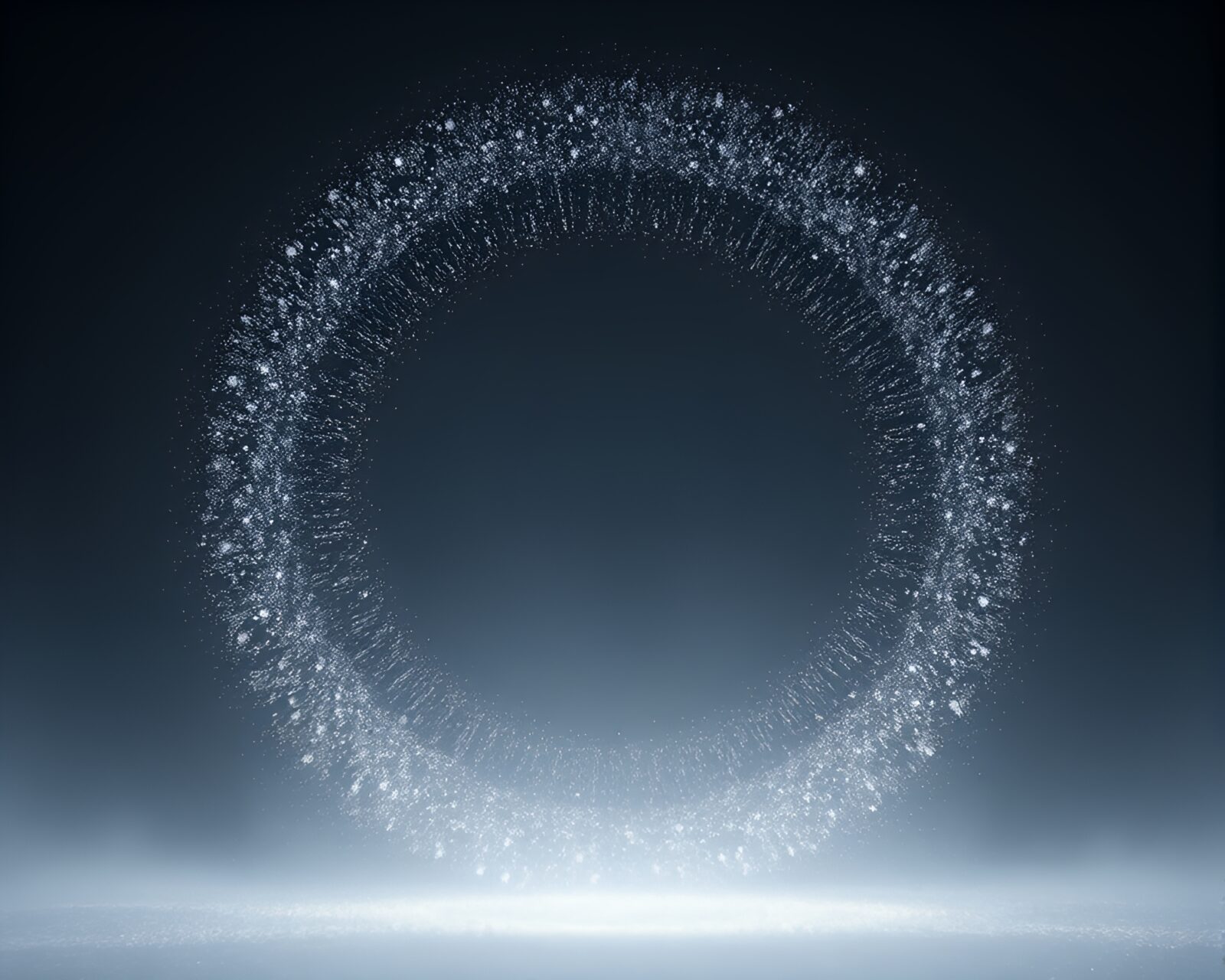 Abstract stone circle with cybernetic texture under dust motes