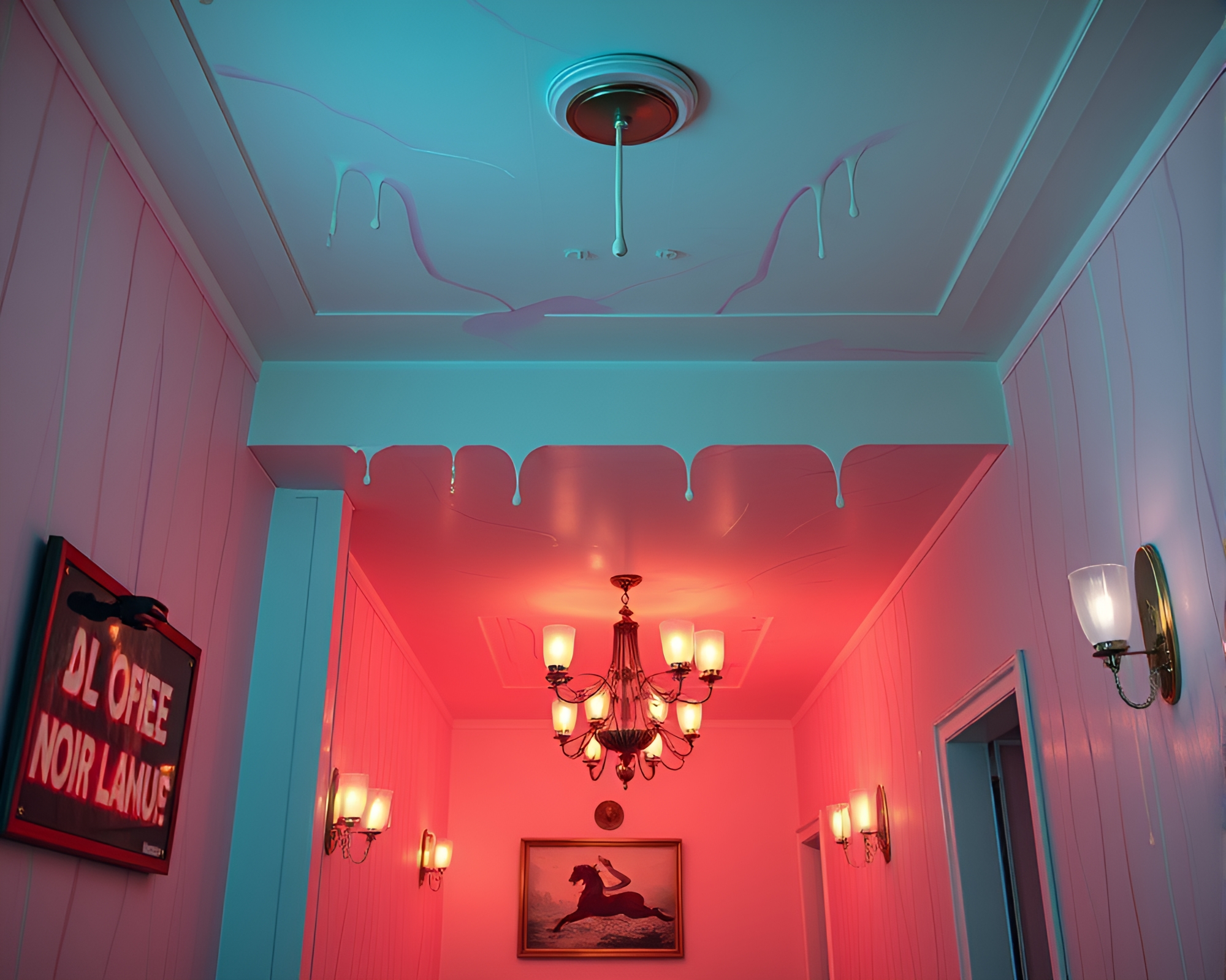 Art Deco Hotel Lobby with Pastel Fluorescent Lighting – free AI stock image