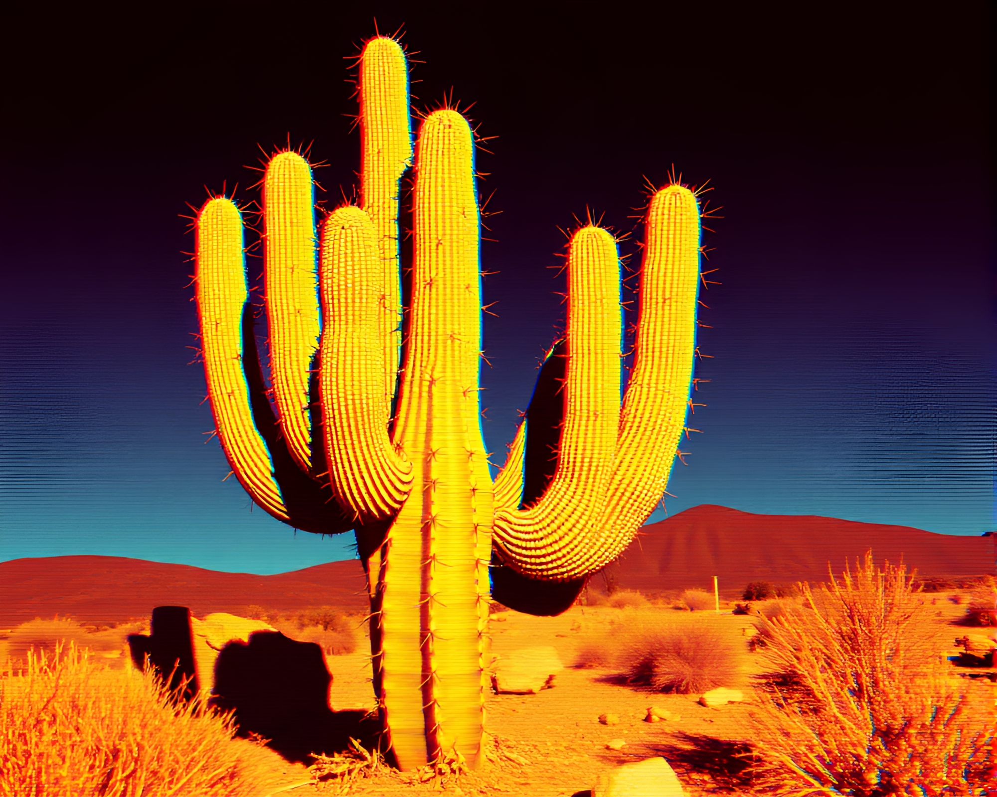 VHS Desert Cactus Oasis with ASCII Art Style – free AI stock image