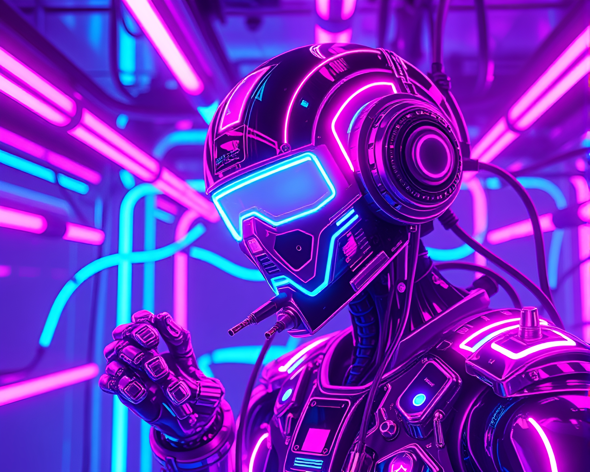 Nanobot Swarm Illuminated by Magenta Neon Tubing – free AI stock image