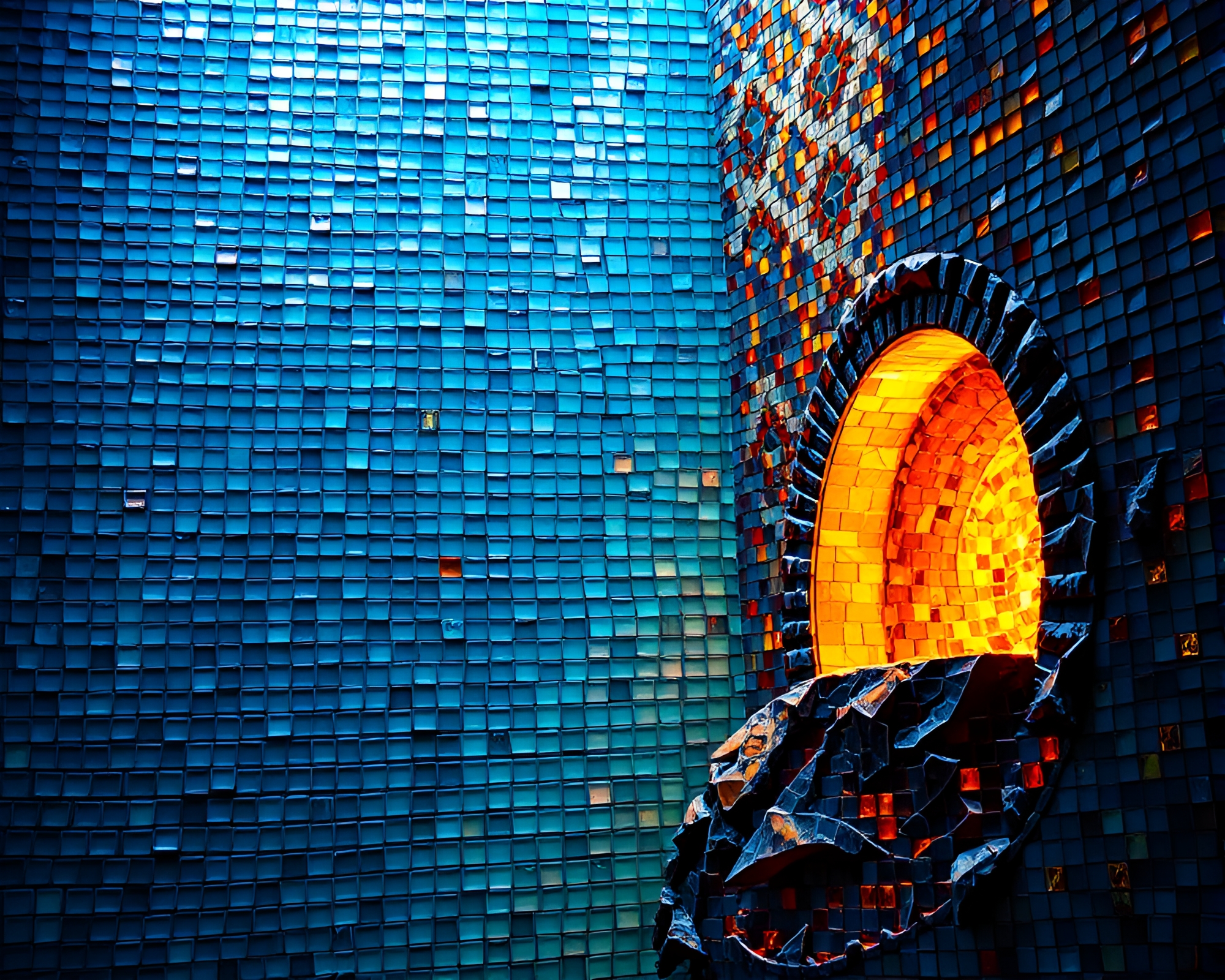 Djinn Mosaic Tiling in Midday Sunlight – free AI stock image
