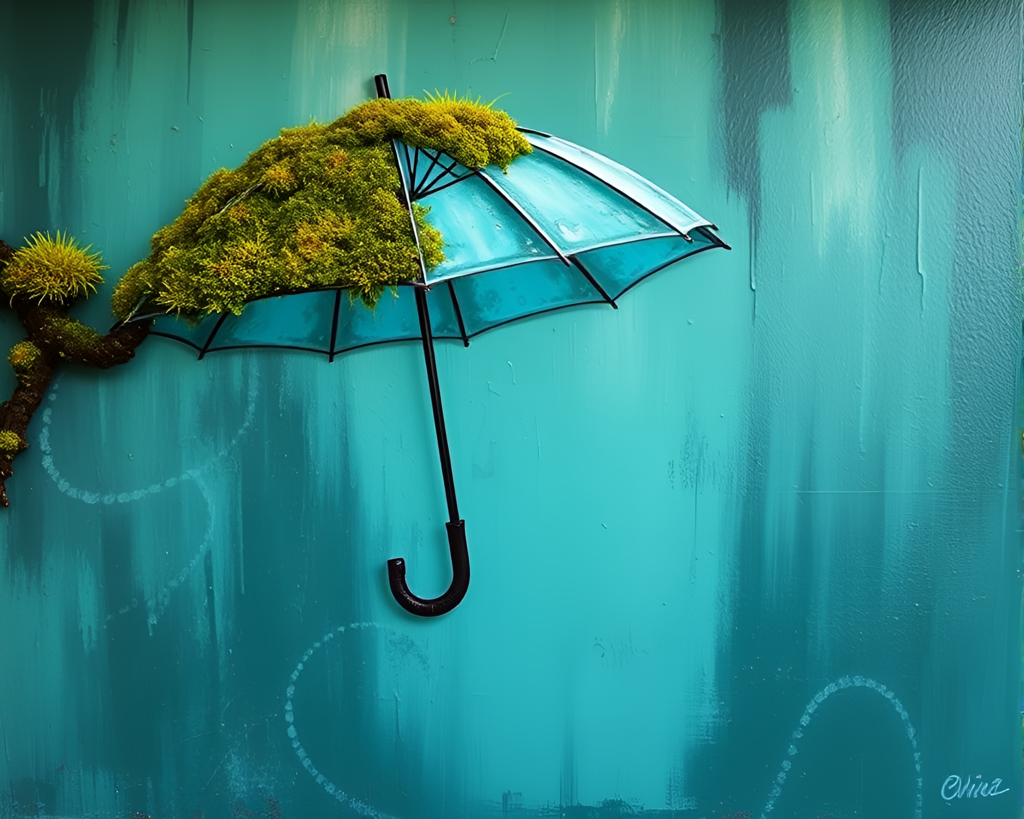 Tranquil Moss Umbrella Mural – free AI stock image