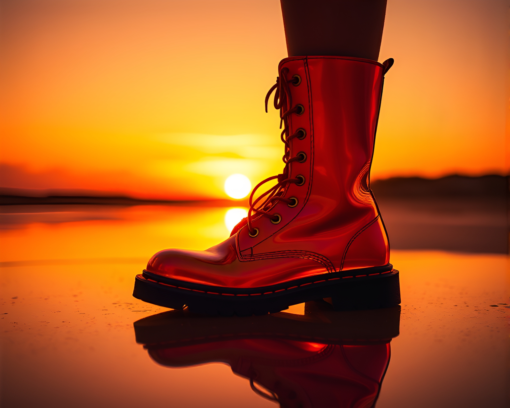 Gravity Boots in Sunset Glass Distortion – free AI stock image