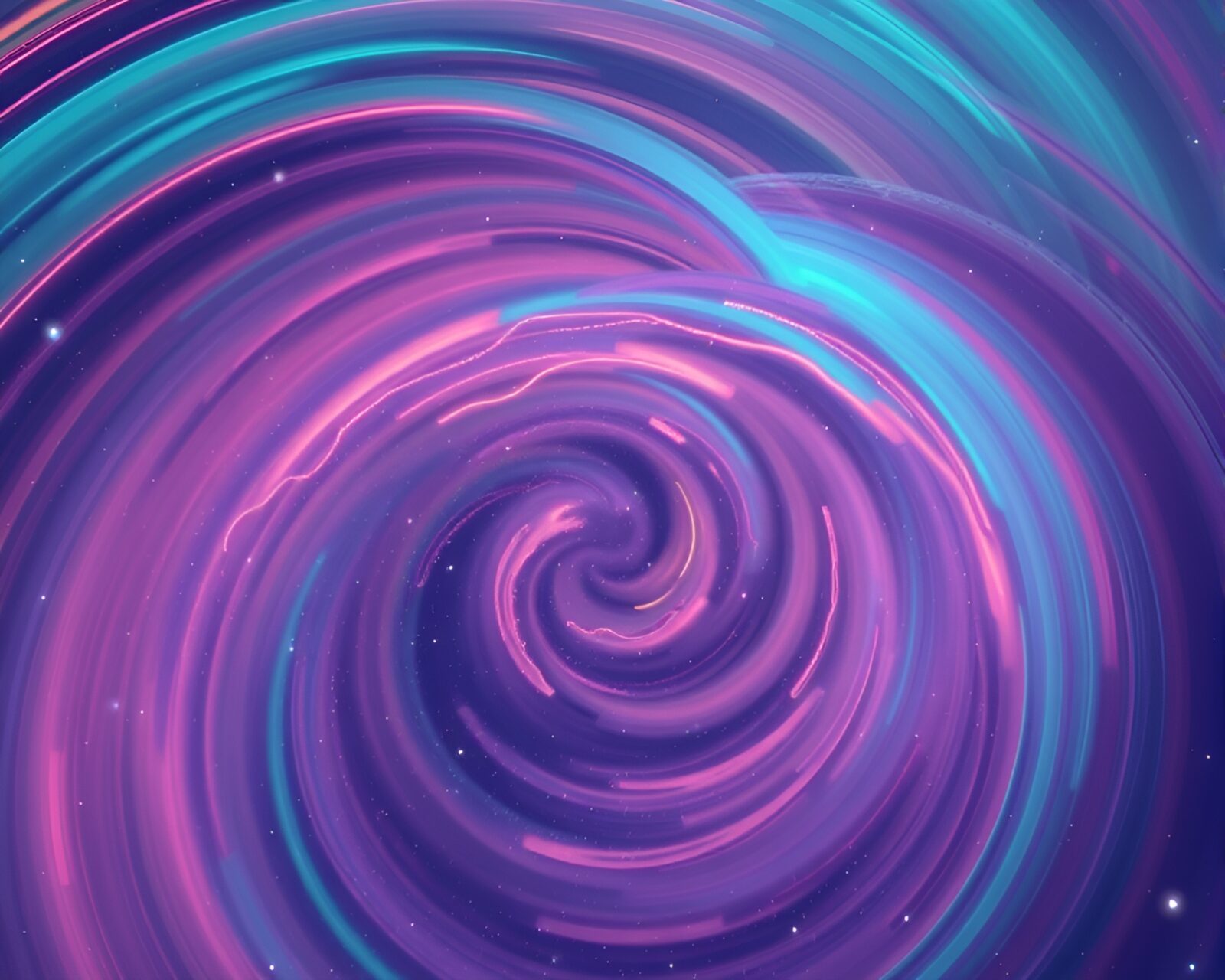 Holographic-textured goblin in cosmic swirl with scan lines