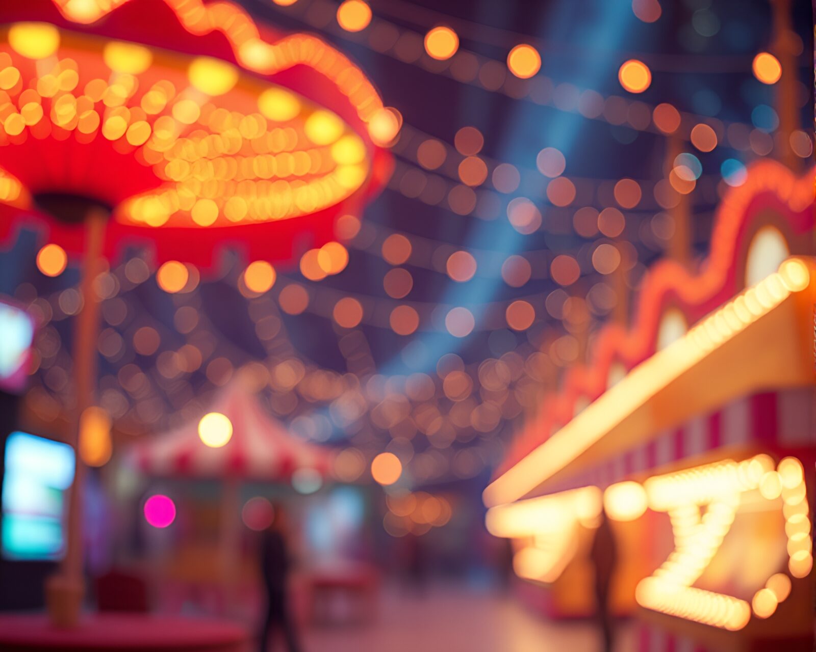 Colorful stop-motion quantum computer amidst carnival lights