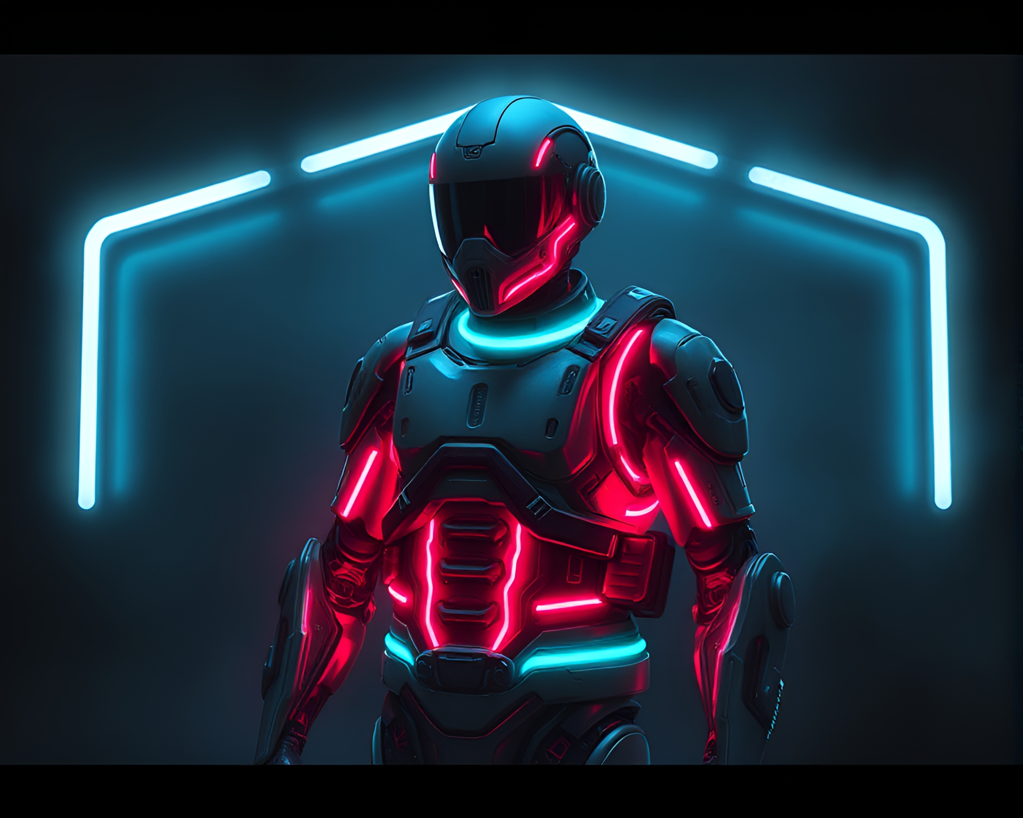 Neon Exoskeleton Suit in Muted Shadows – free AI stock image