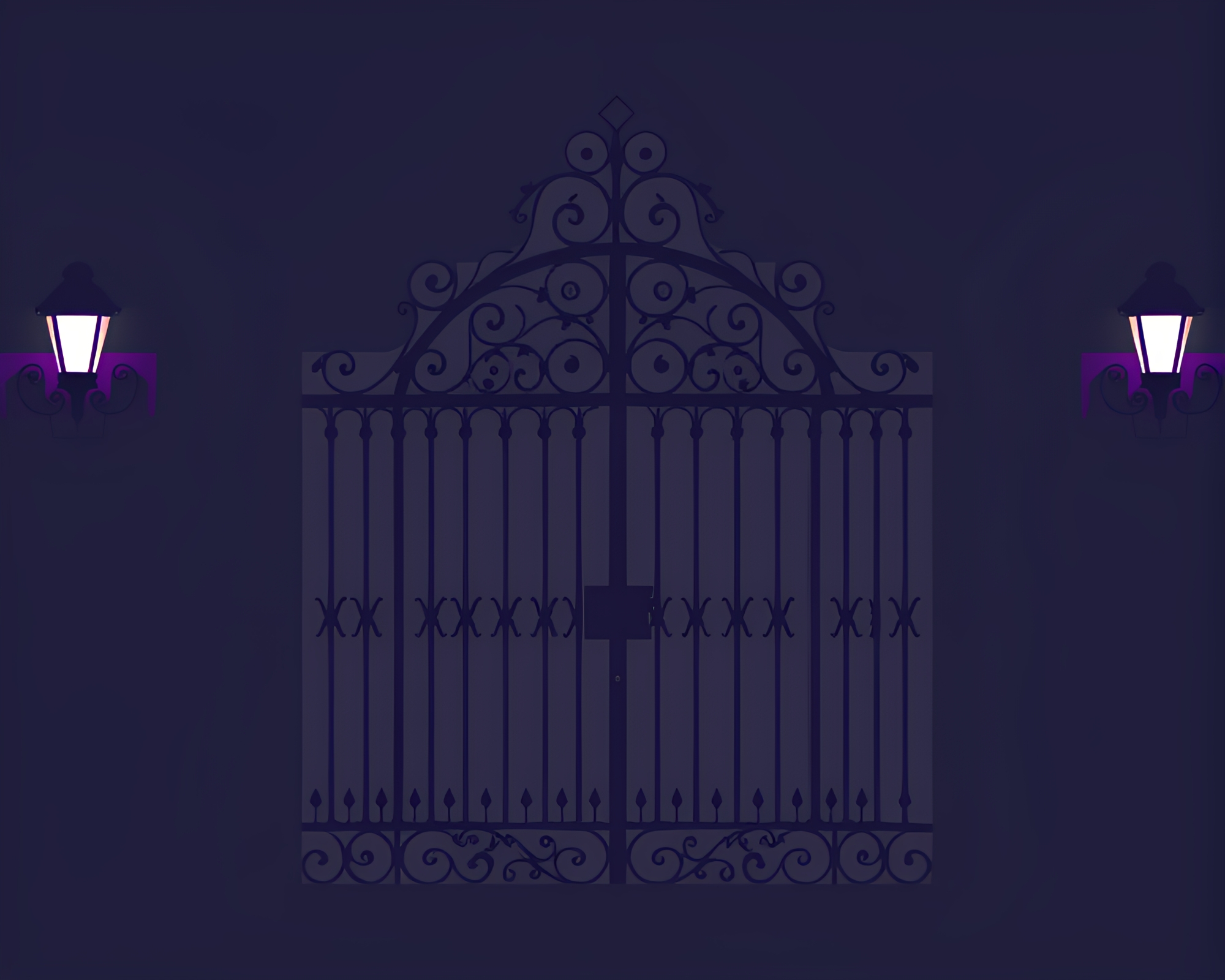 Amethyst-lit Wrought Iron Gate Silhouette at Dusk – free AI stock image
