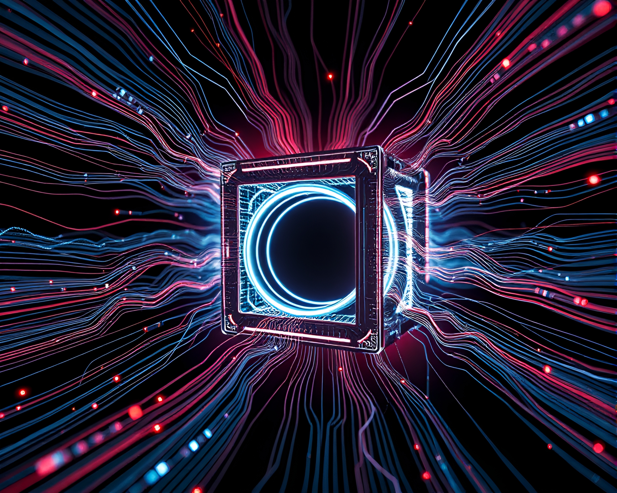 Quantum Computer Fiber Optics Noir Composition – free AI stock image