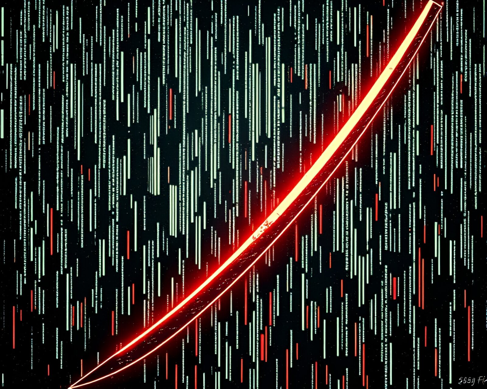 Pixelated light with overlay of futuristic HUD on samurai sword