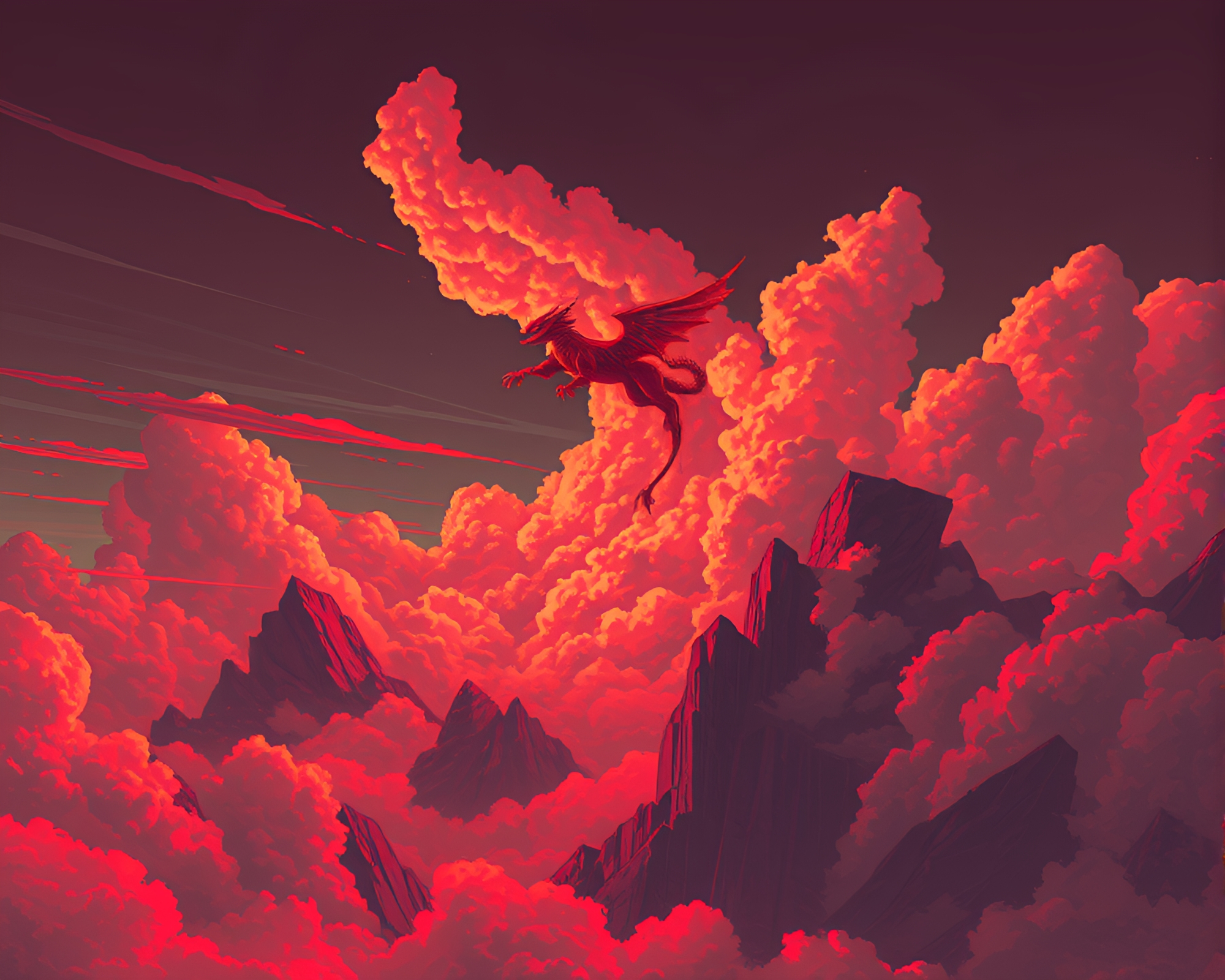Chimera Cloudscape: Brick Red Cyberpunk Skies – free AI stock image