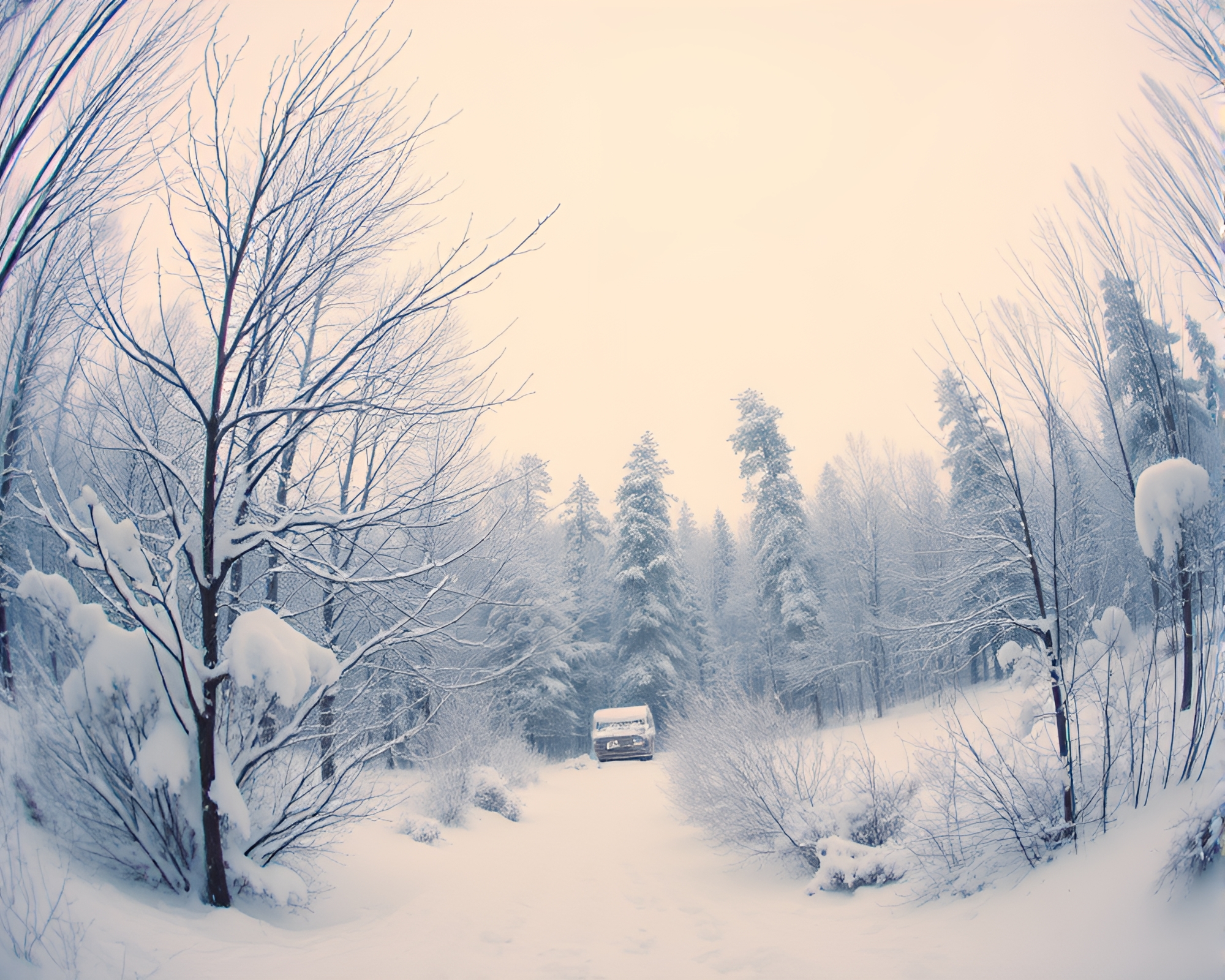 Enchanting Winter Wonderland Fisheye Sketch – free AI stock image
