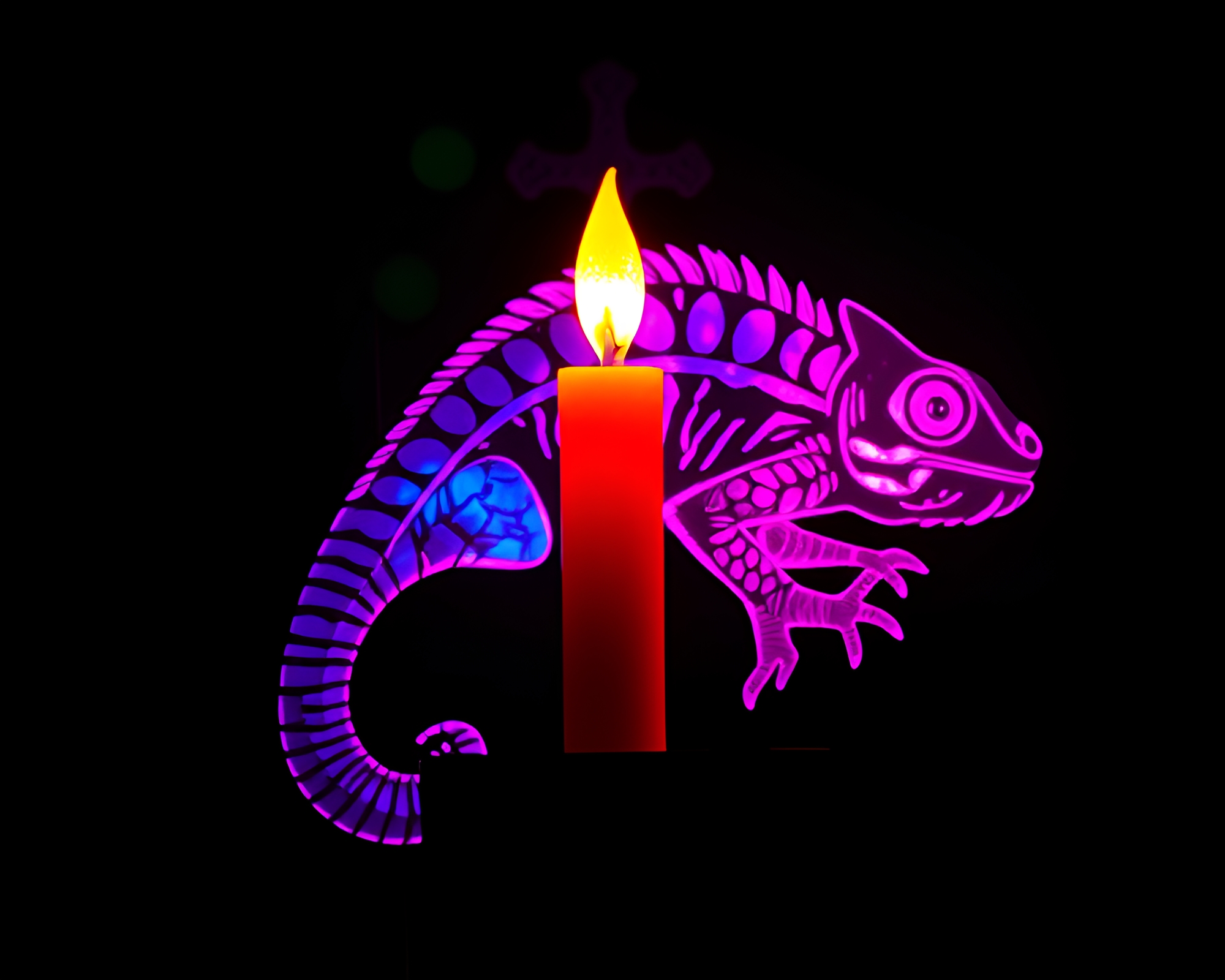 Chameleon in LED Church Candlelight Art – free AI stock image