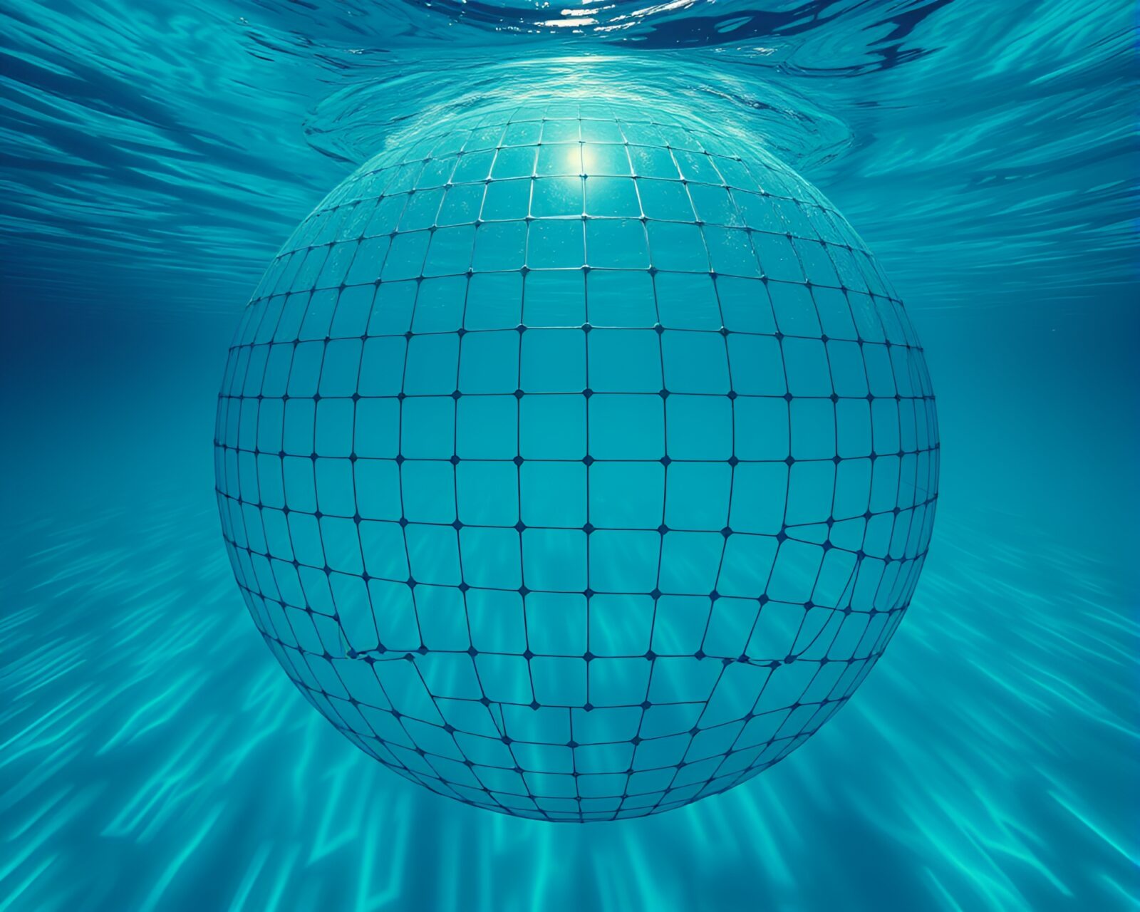 Vibrant underwater scene with grid overlay in duotone style