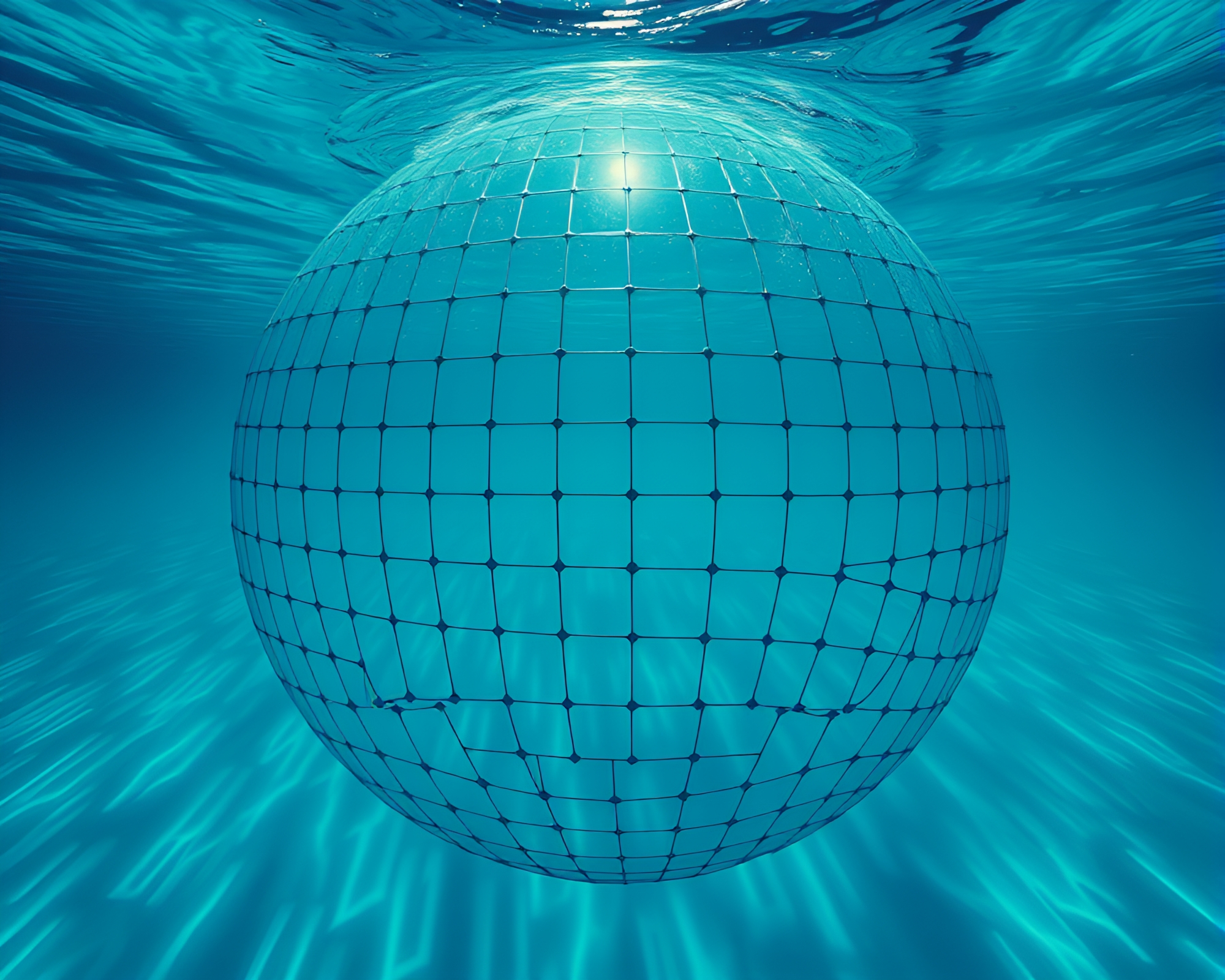 Hyper-Saturated Underwater Dome with Grid Overlay – free AI stock image
