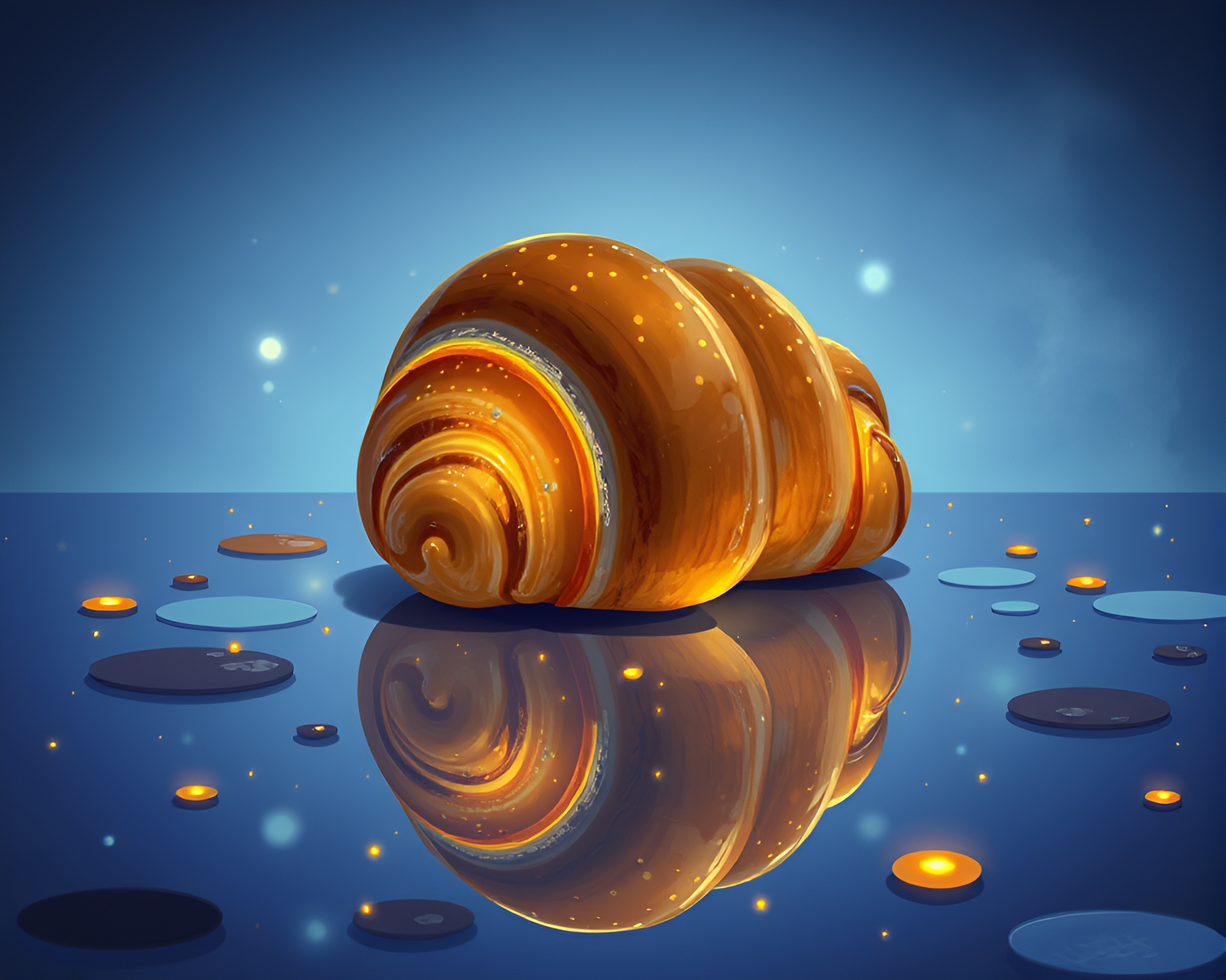 Glowing Croissant Reflection in Children’s Book World – free AI stock image
