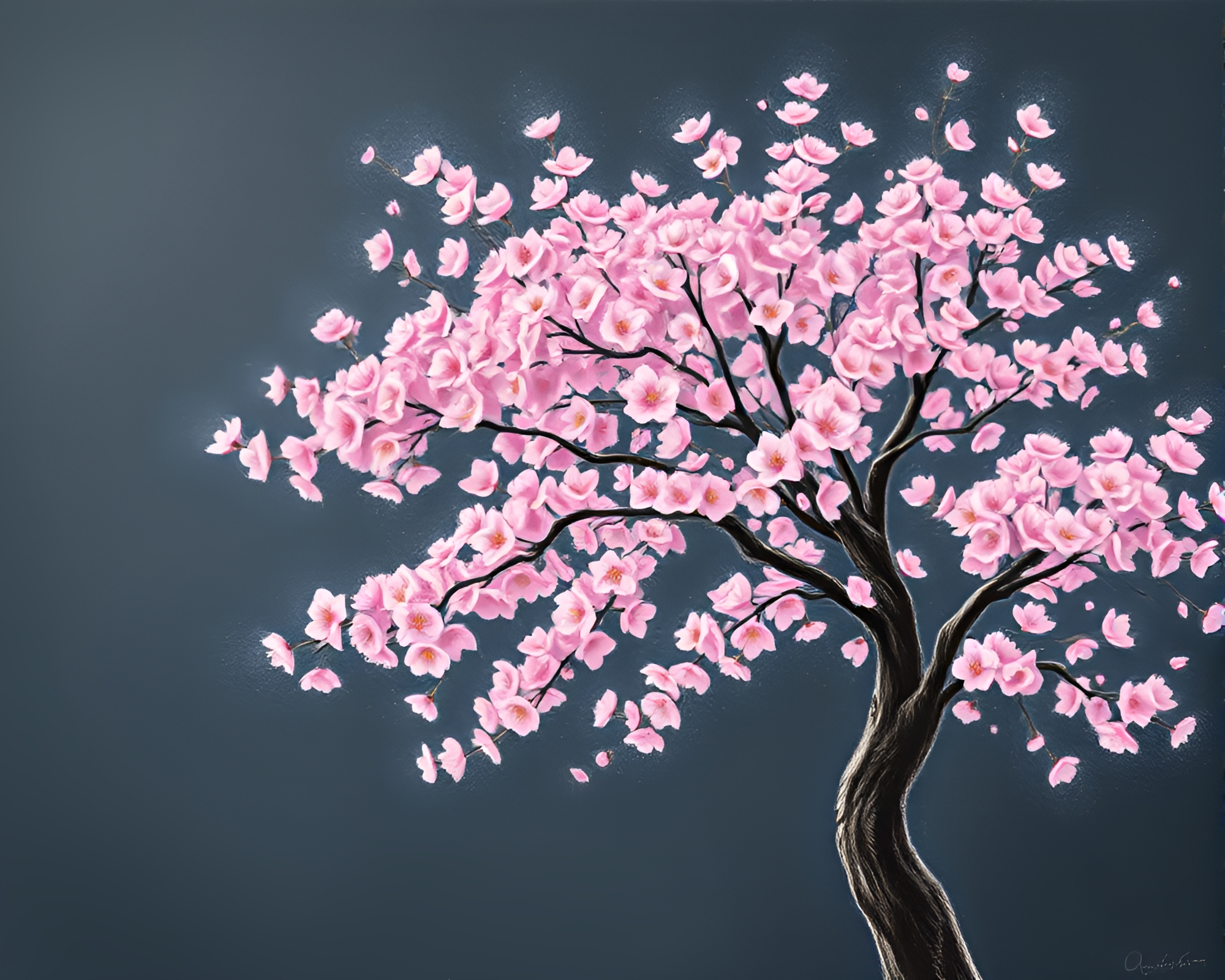 Cherry Blossom Tree Illuminated by Torchlight Glow – free AI stock image