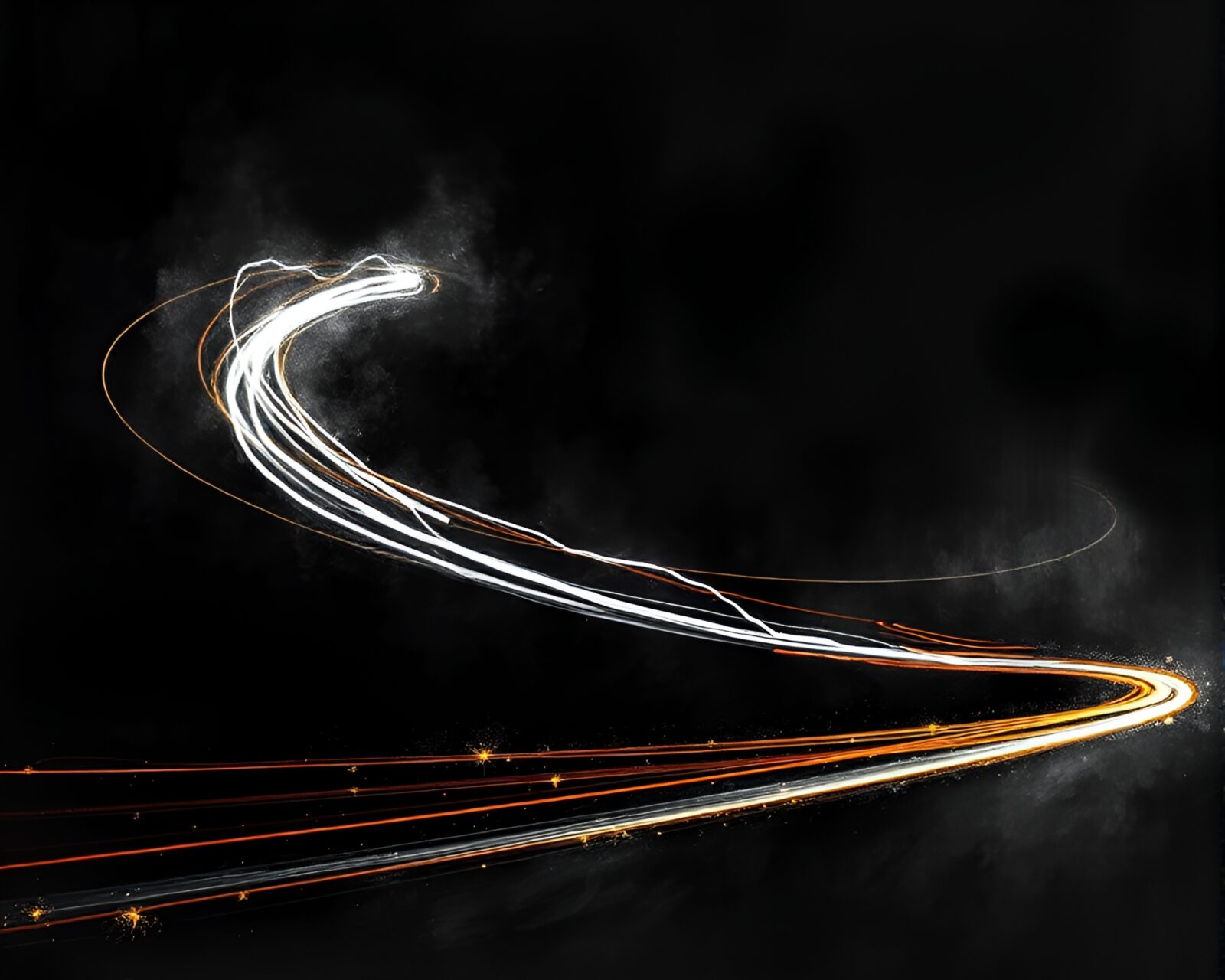 Digital painting of car light trails blending with ancient scroll