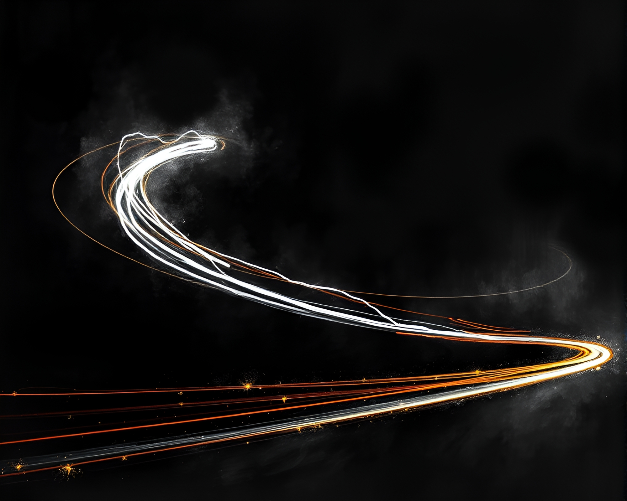 Ethereal Car Light Trails on Ancient Black Scroll – free AI stock image