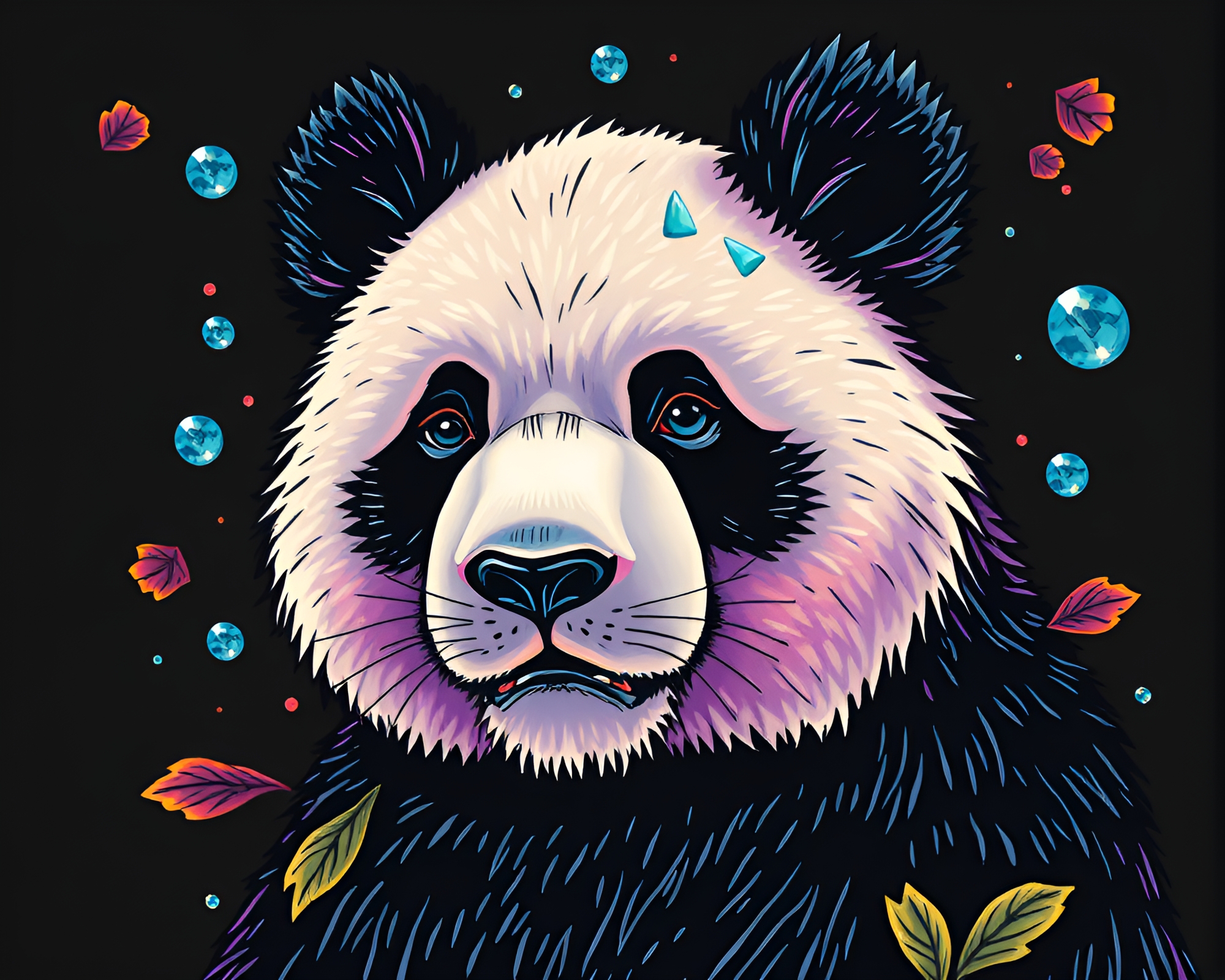 Panda Patchwork: Topaz Glow Tattoo Flash Art – free AI stock image