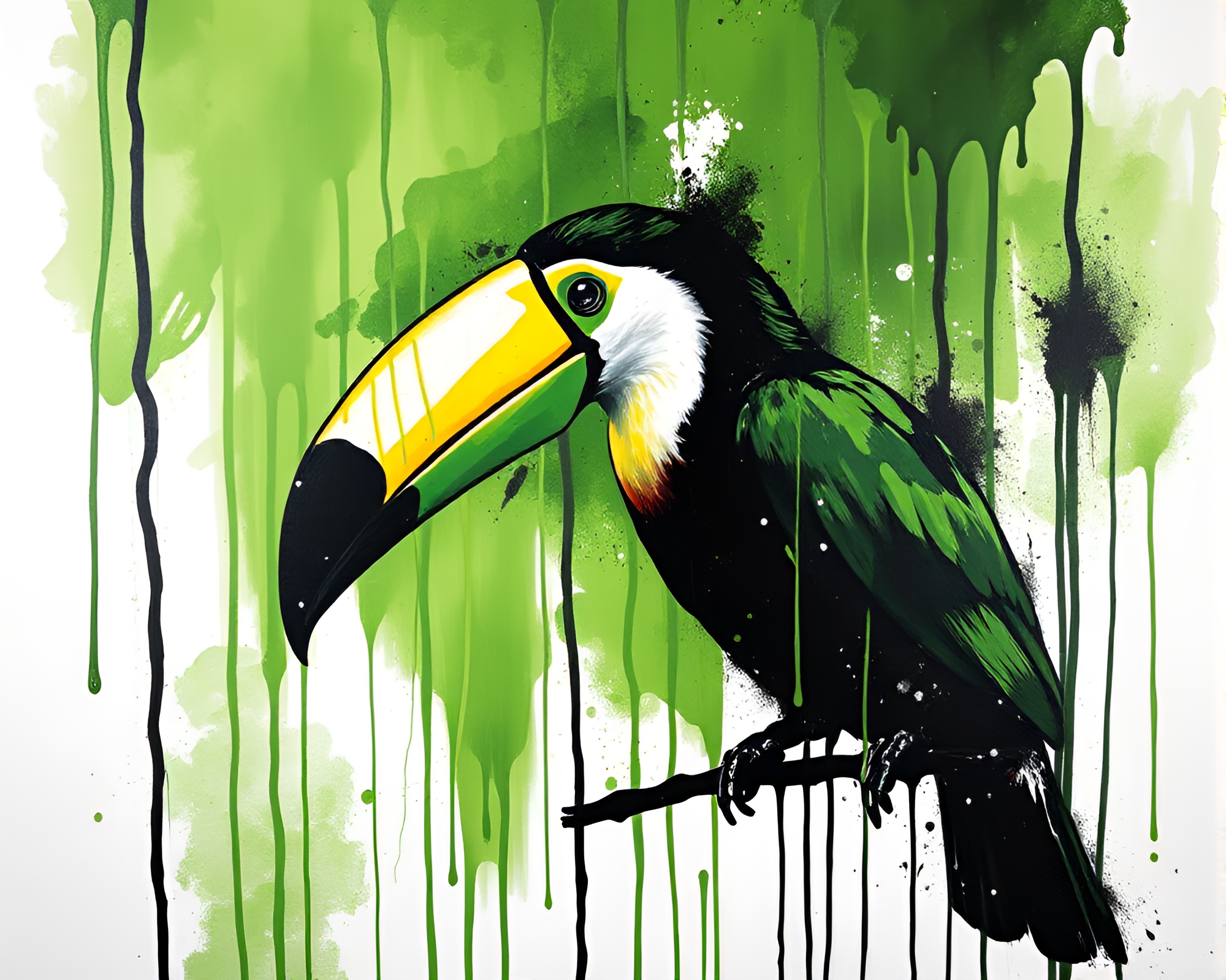 Impressionist Toucan Wall Art with Green Tones – free AI stock image