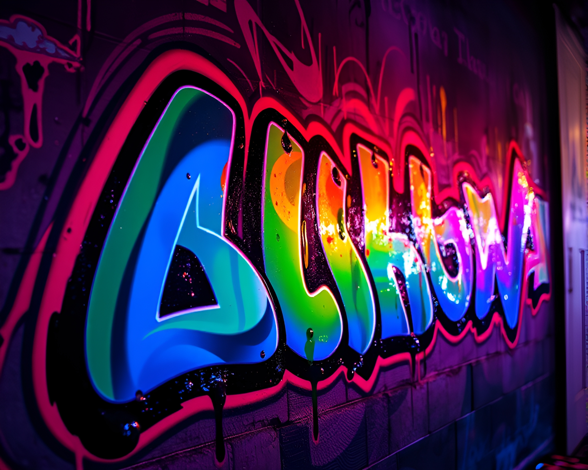 Oil Slick Rainbow Graffiti Glows in Galaxy Light – free AI stock image