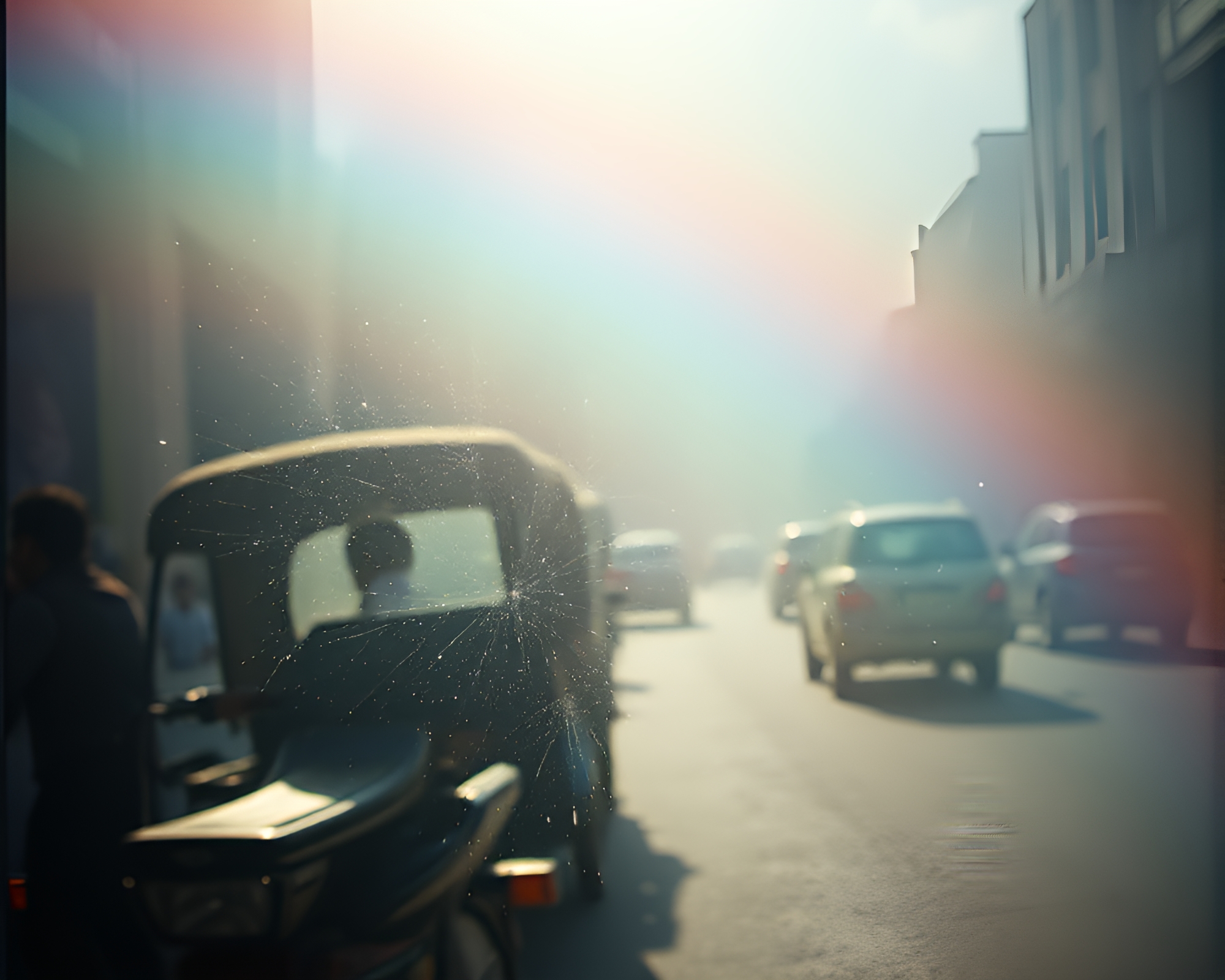 Rainbow Rickshaw Ride through Dreamy Ambiance – free AI stock image