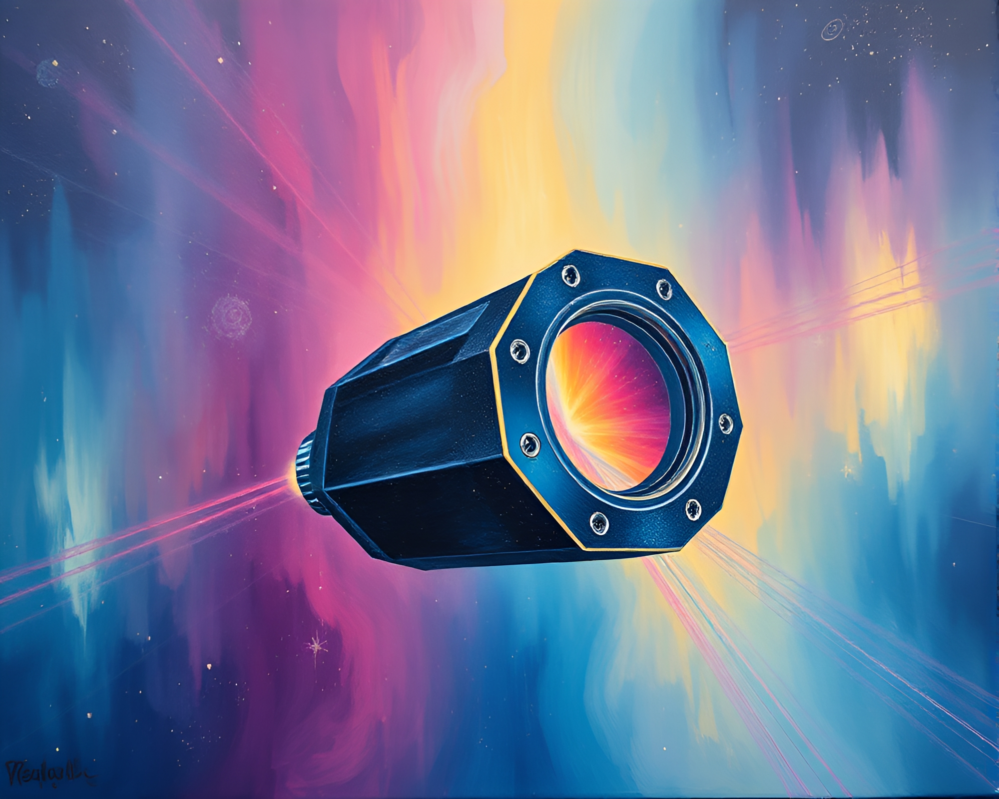 Quantum Teleportation Device in Aurora Acrylic Painting – free AI stock image