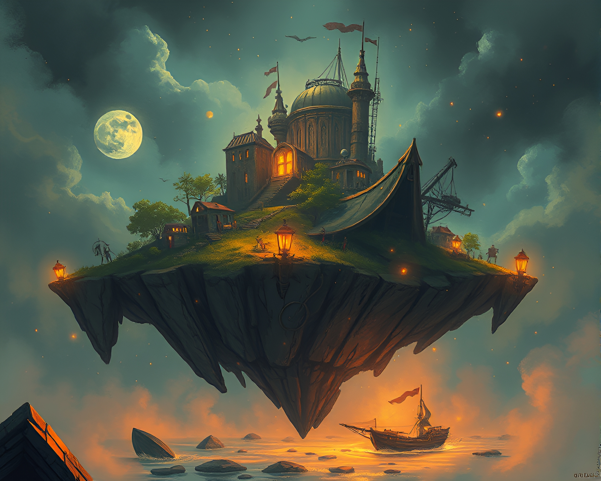 Steampunk Floating Island Street Art Tags – free AI stock image
