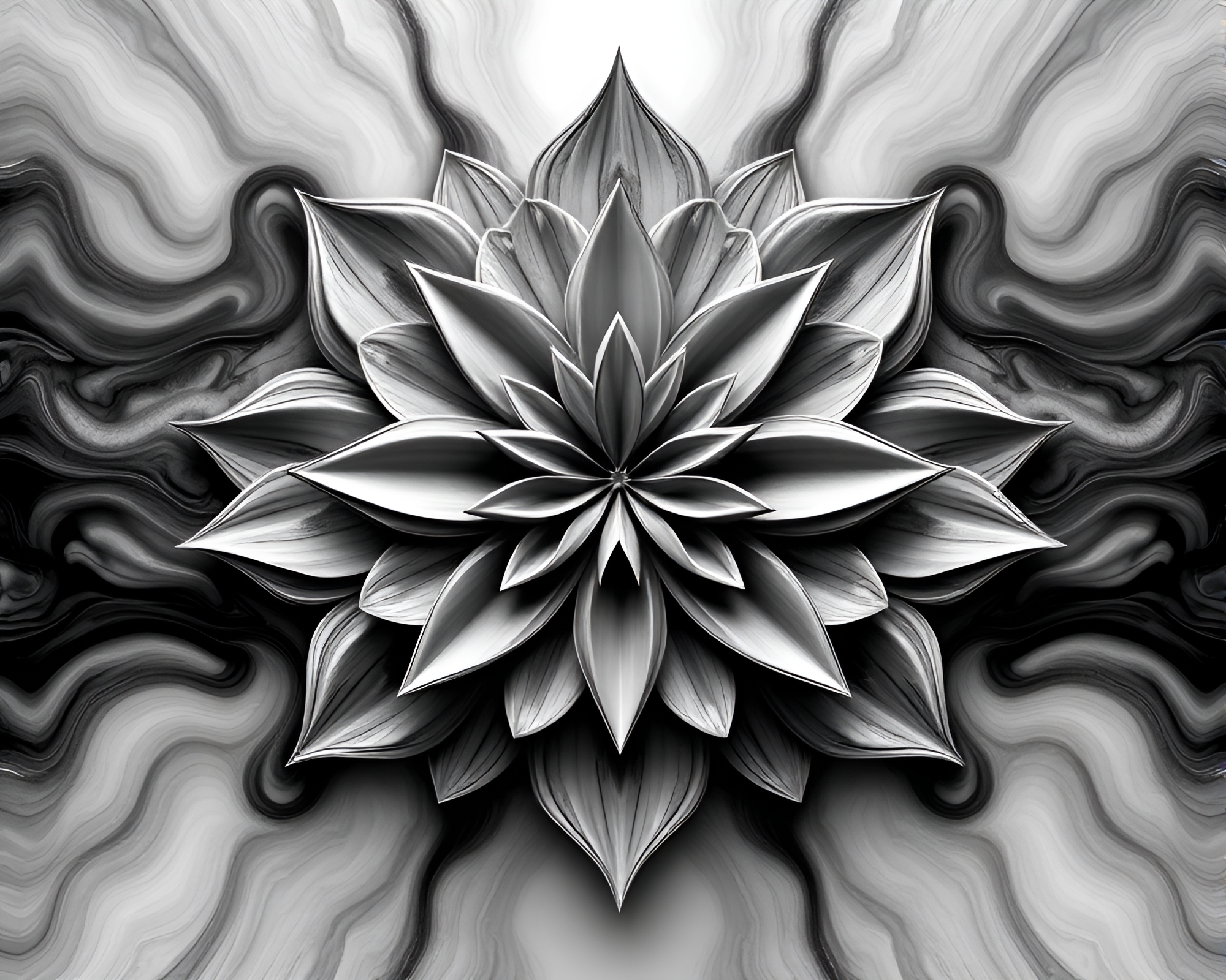 Fractal Origami Flower in Graphite Gray Fluid Simulation – free AI stock image