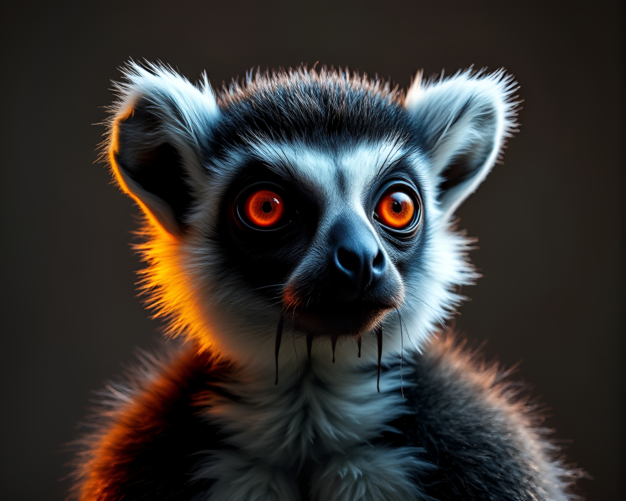 Lemur with Striped Rim Lighting in Dripped Paint Style – free AI stock image