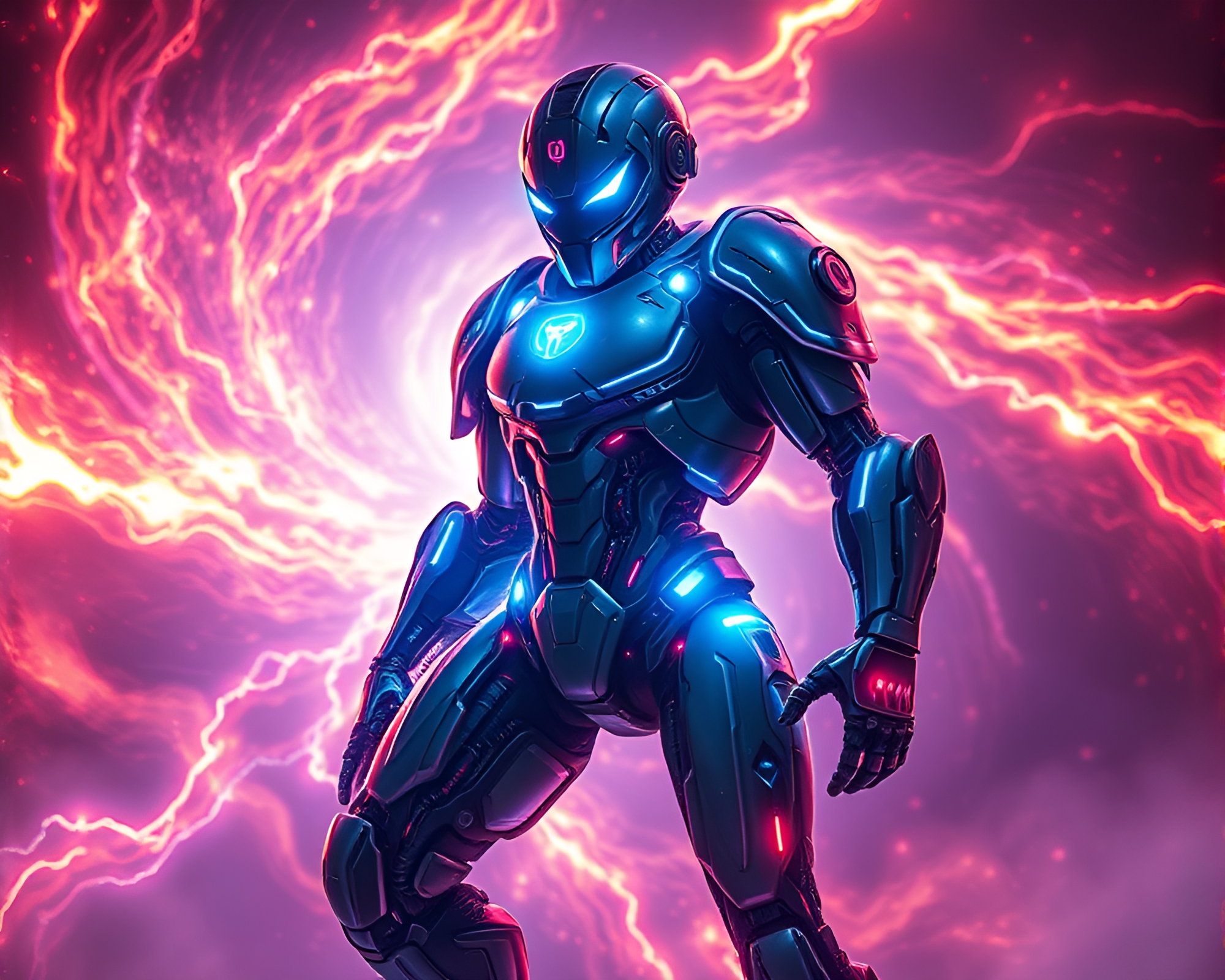 Cybernetic Exoskeleton Suit in Vortex Torchlight – free AI stock image