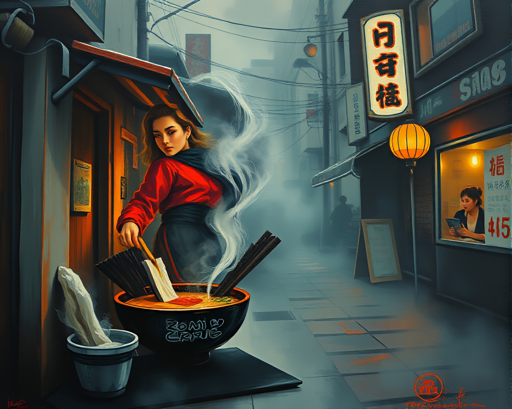 Smoky Ramen Bowl Street Art Composition – free AI stock image