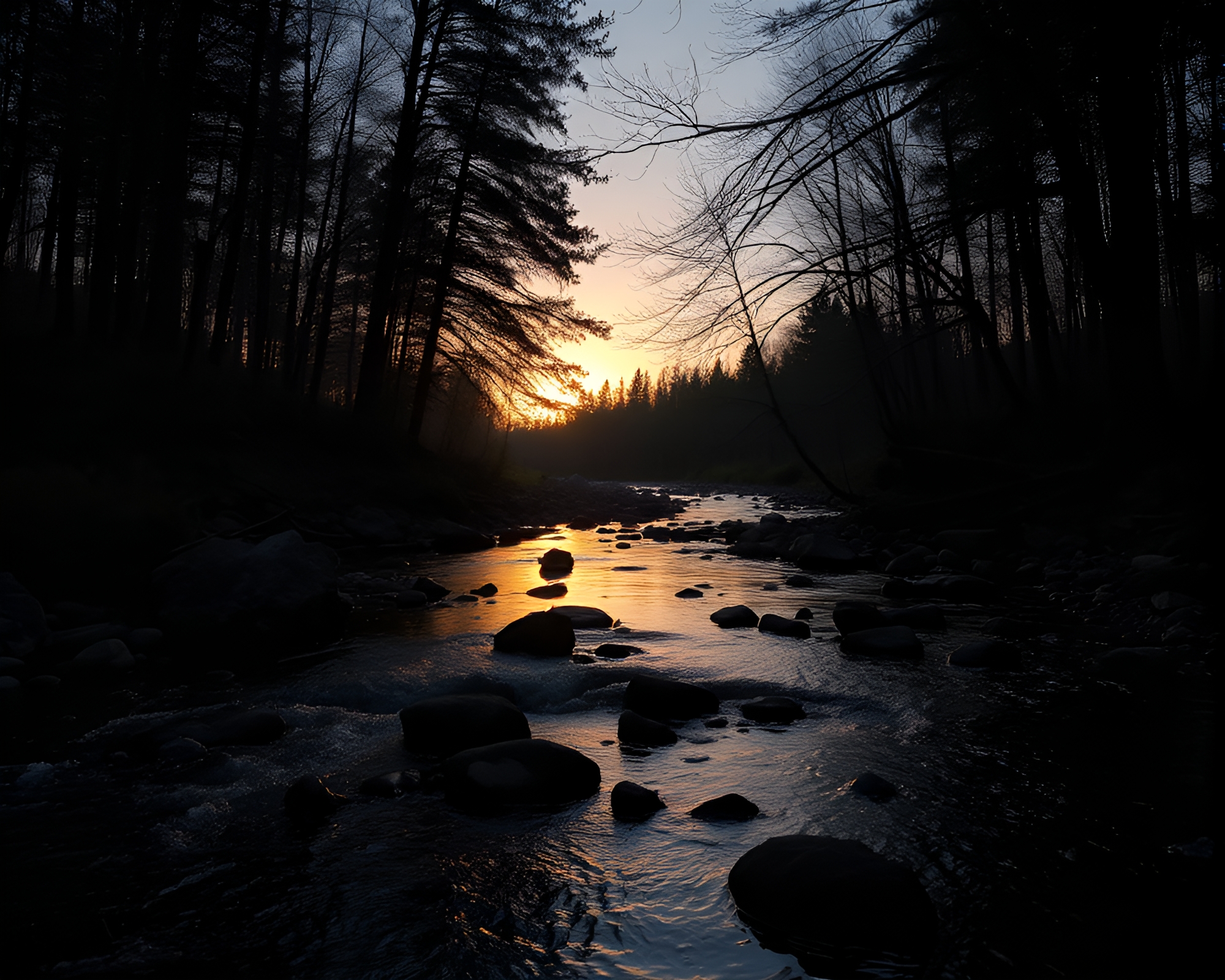 Savage River Embraced by Dawn’s Chiaroscuro Light – free AI stock image