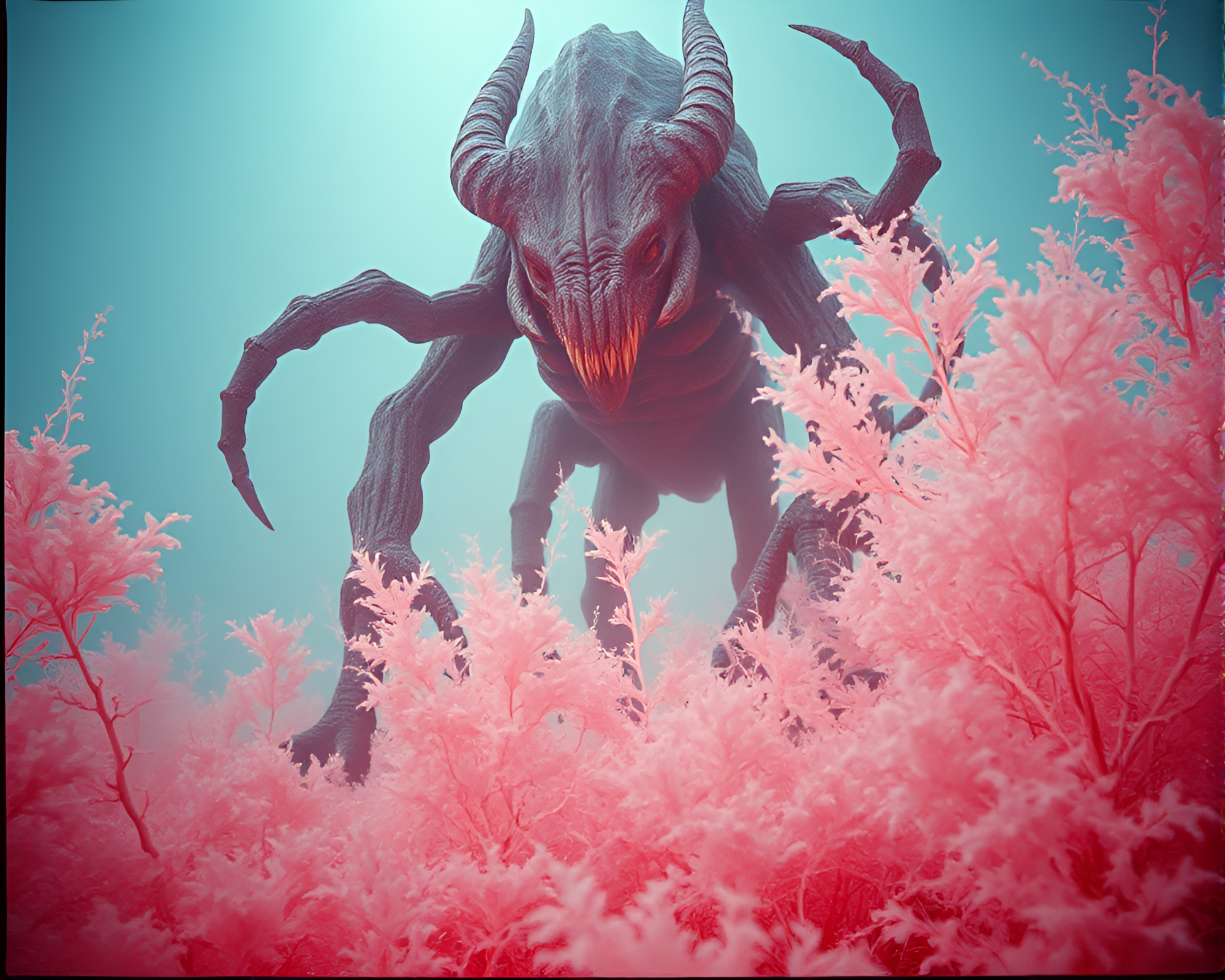Retro Infrared Kraken Encounter with Chromatic Aberration – free AI stock image