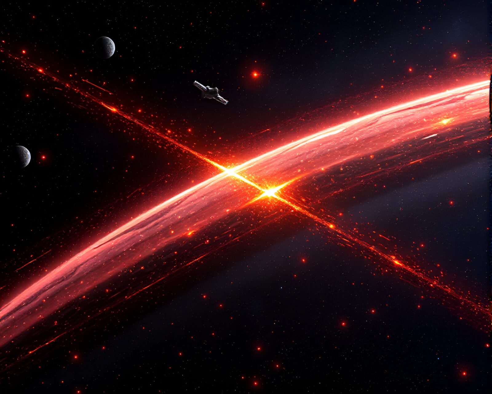 An eerie space habitat covered in backscatter flare rays