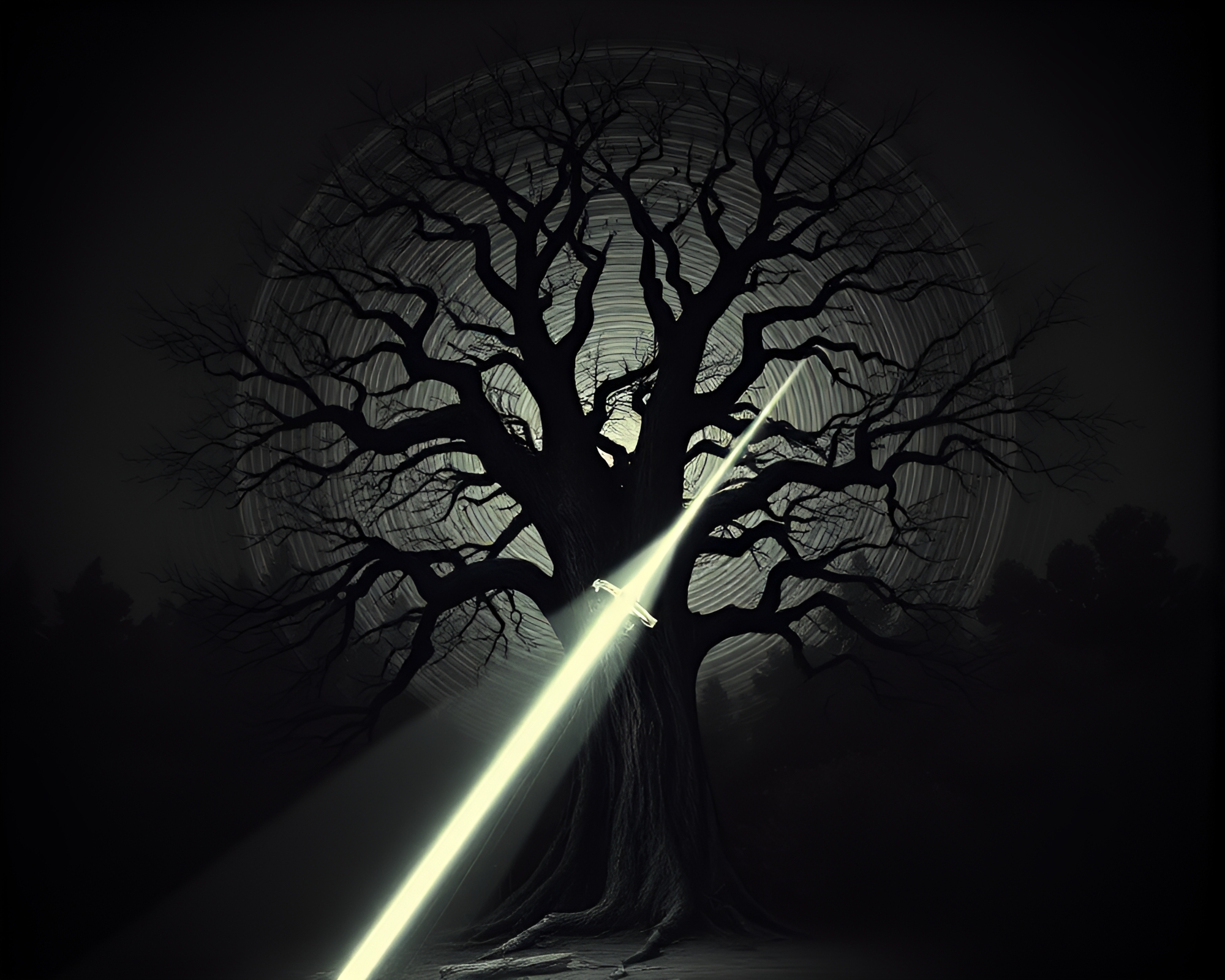 Laser Sword Tree Rings: Gloom Retro Film Grain – free AI stock image