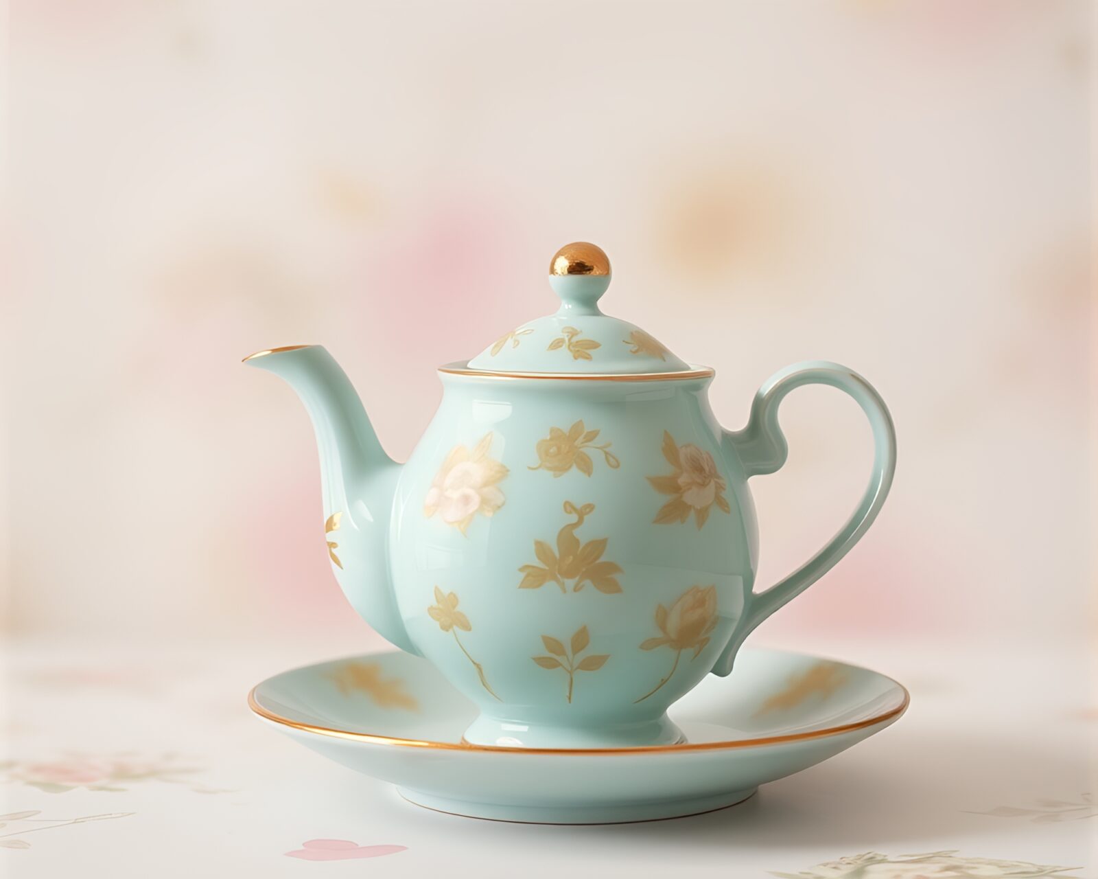 Gentle turquoise-lit Alice in Wonderland tea set in motion