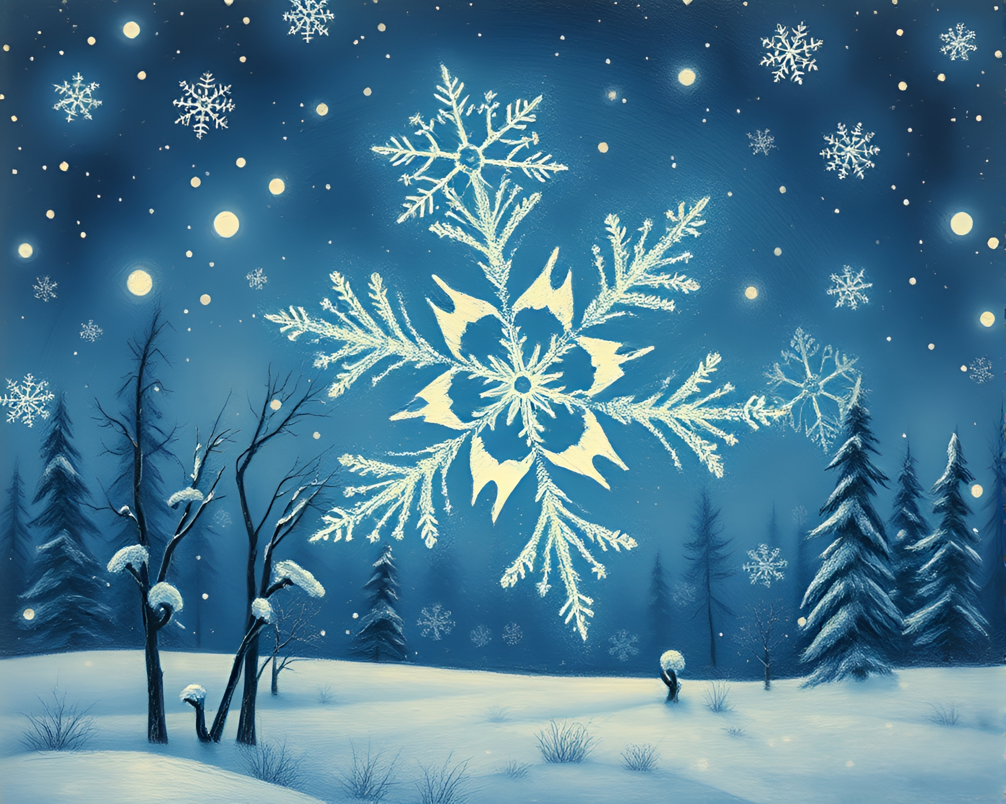 Magical Snowflake Vinyl Record in Egg Tempera Style – free AI stock image