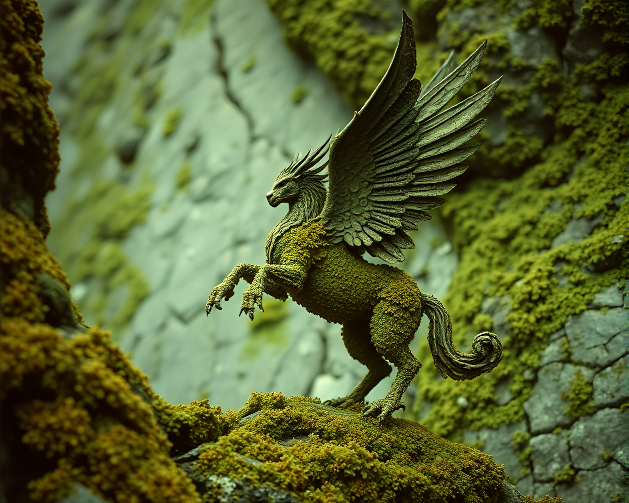 Pegasus in Necromantic Shade Over Lichen Texture Background – free AI stock image