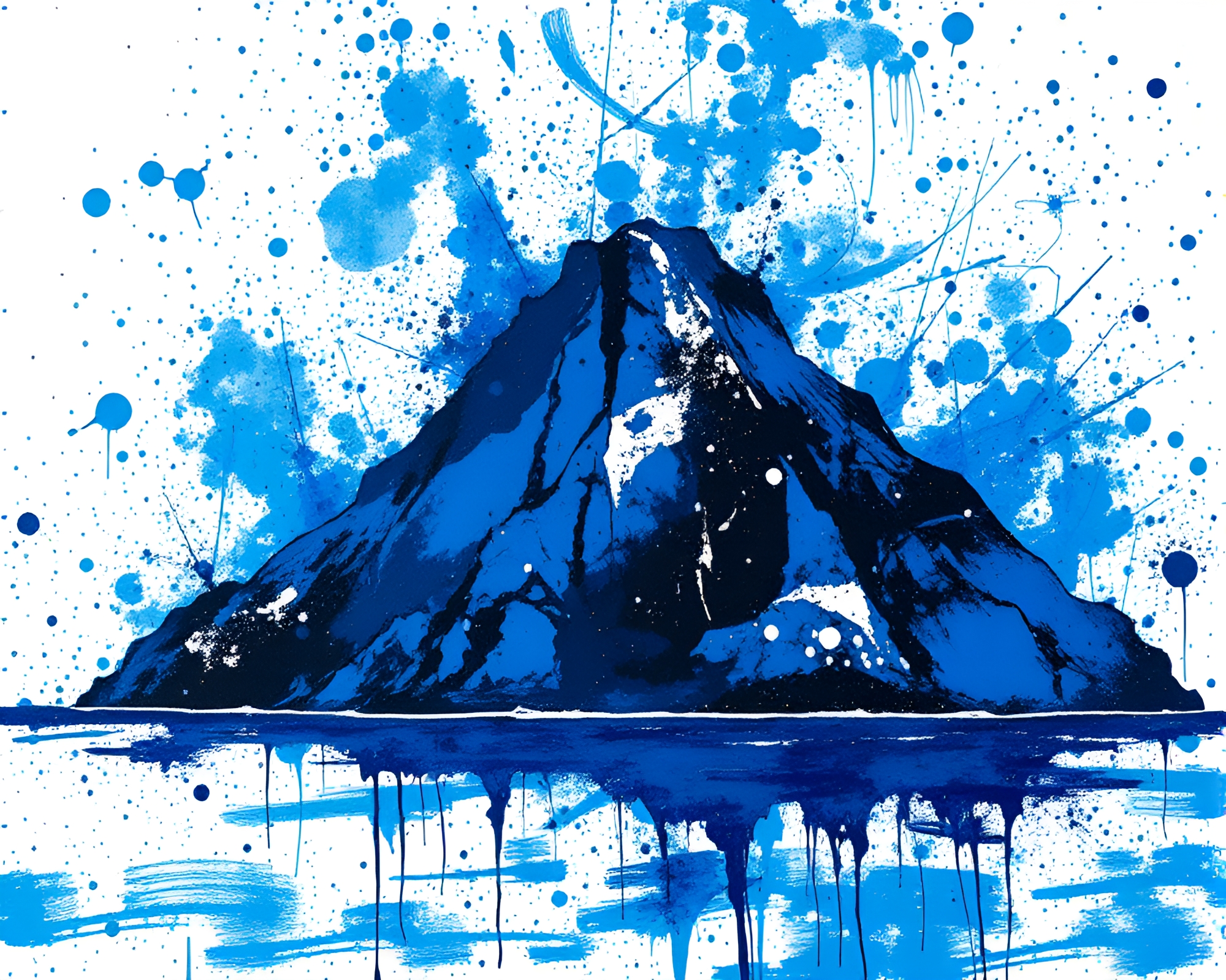 Blue Monochrome Volcano: Abstract Splatter Art Composition – free AI stock image