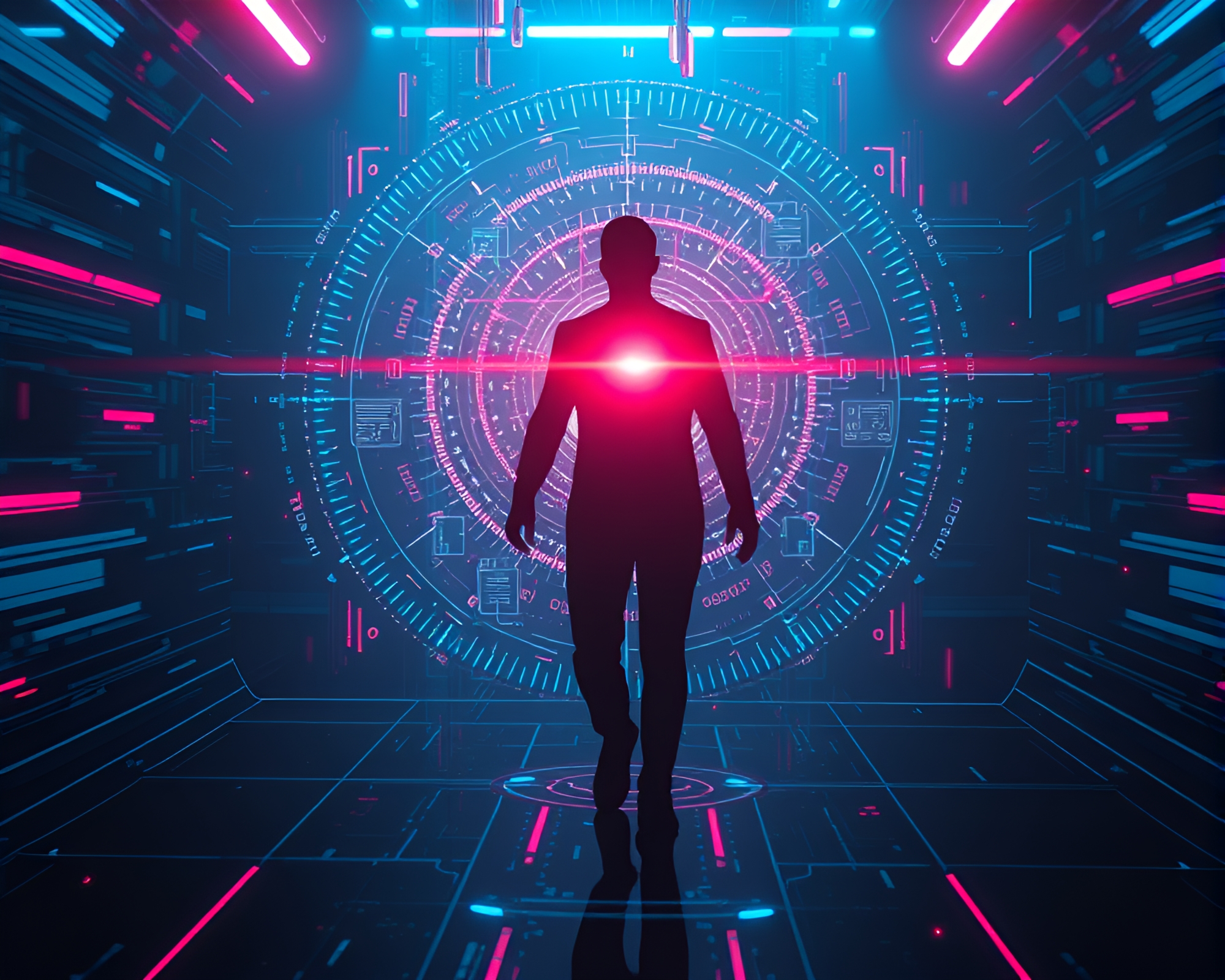 Futuristic Quantum Teleportation Silhouette Effect – free AI stock image