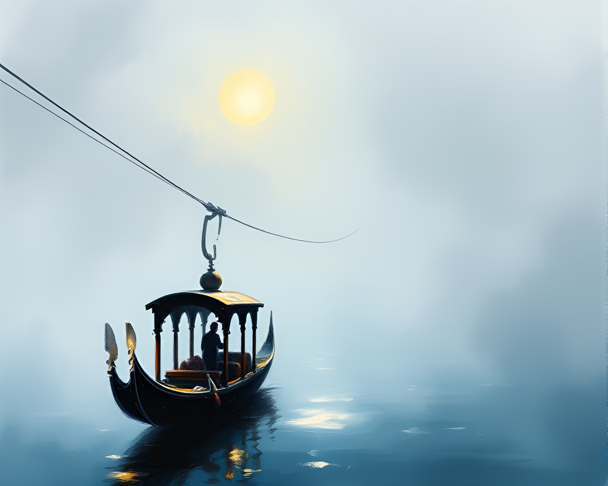 Ethereal Gondola Lift in Foggy Palette Knife Painting – free AI stock image
