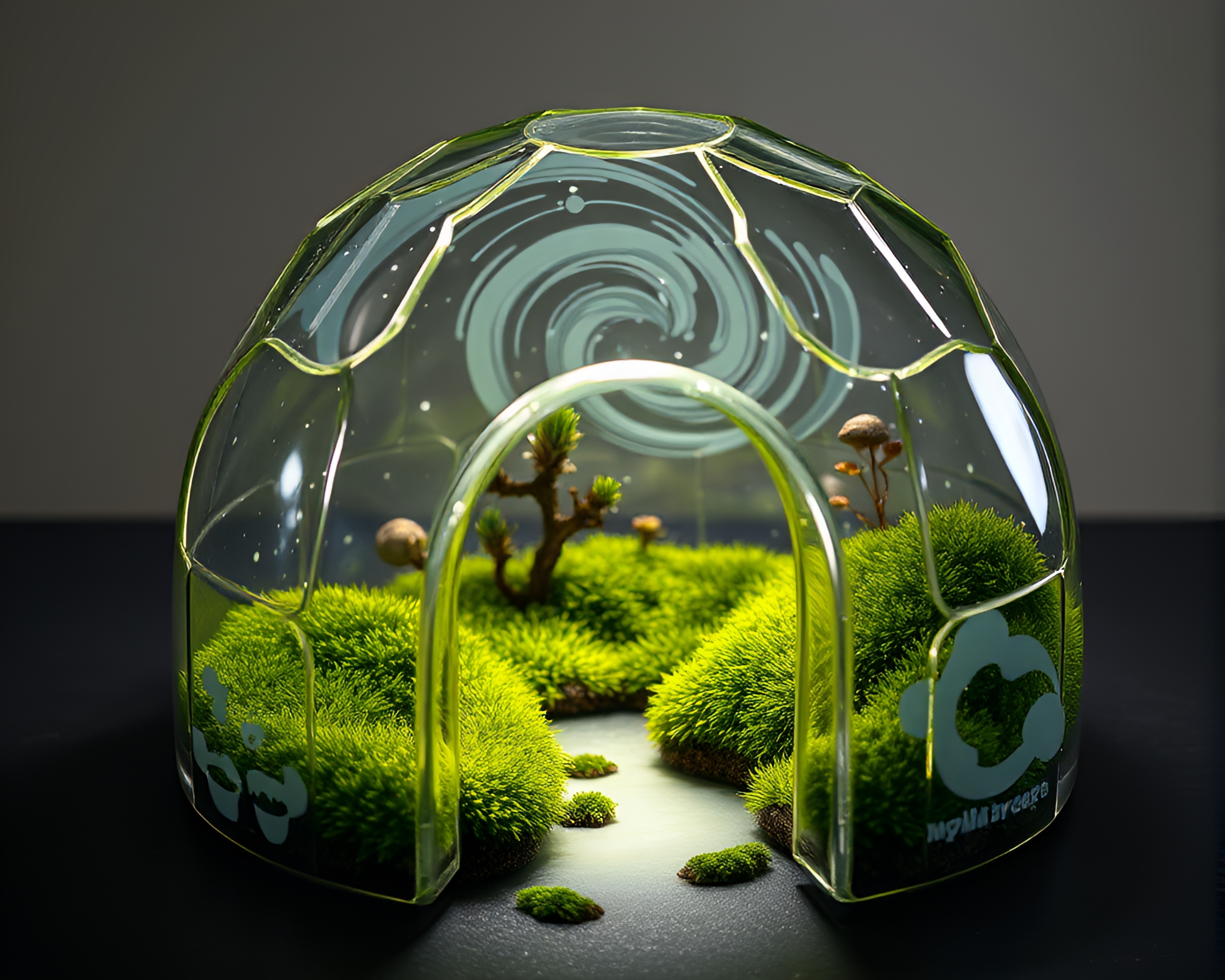 Enchanting Glass Igloo Amidst Lush Moss Under Milky Way – free AI stock image