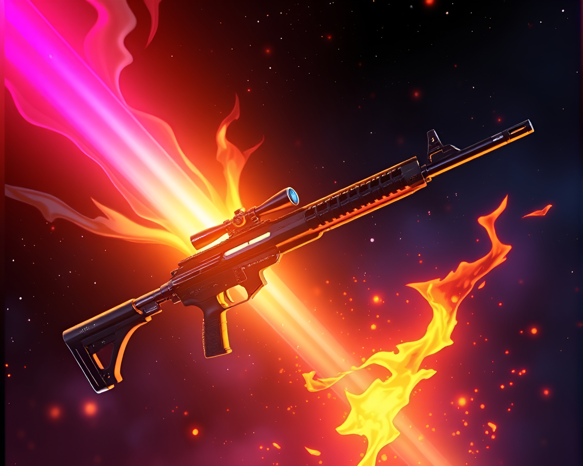 Anime-style Plasma Rifle in Oil Slick Rainbow Light – free AI stock image